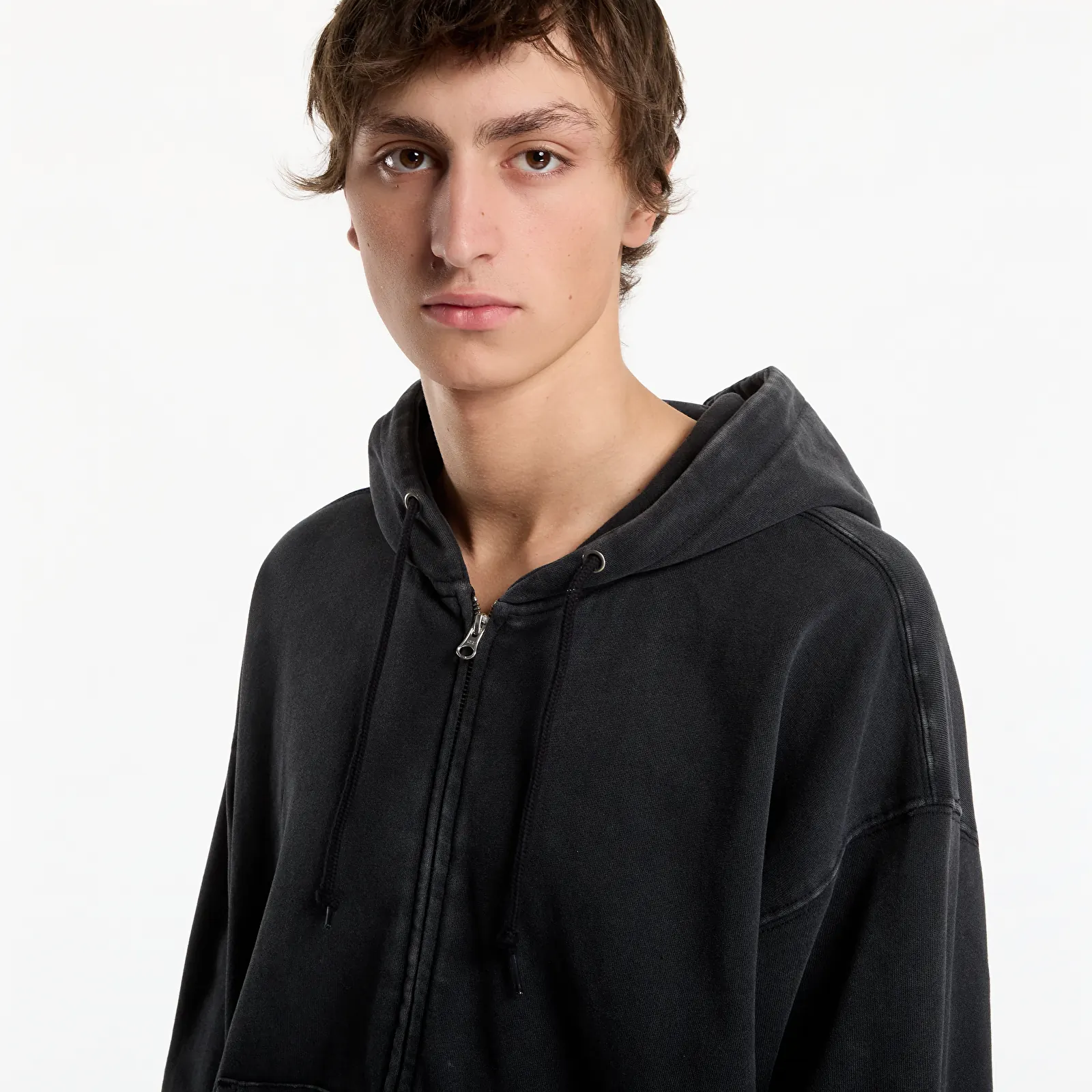 Férfi kapucnis pulcsik Obey Post Zip Hood Dusty Black Limo