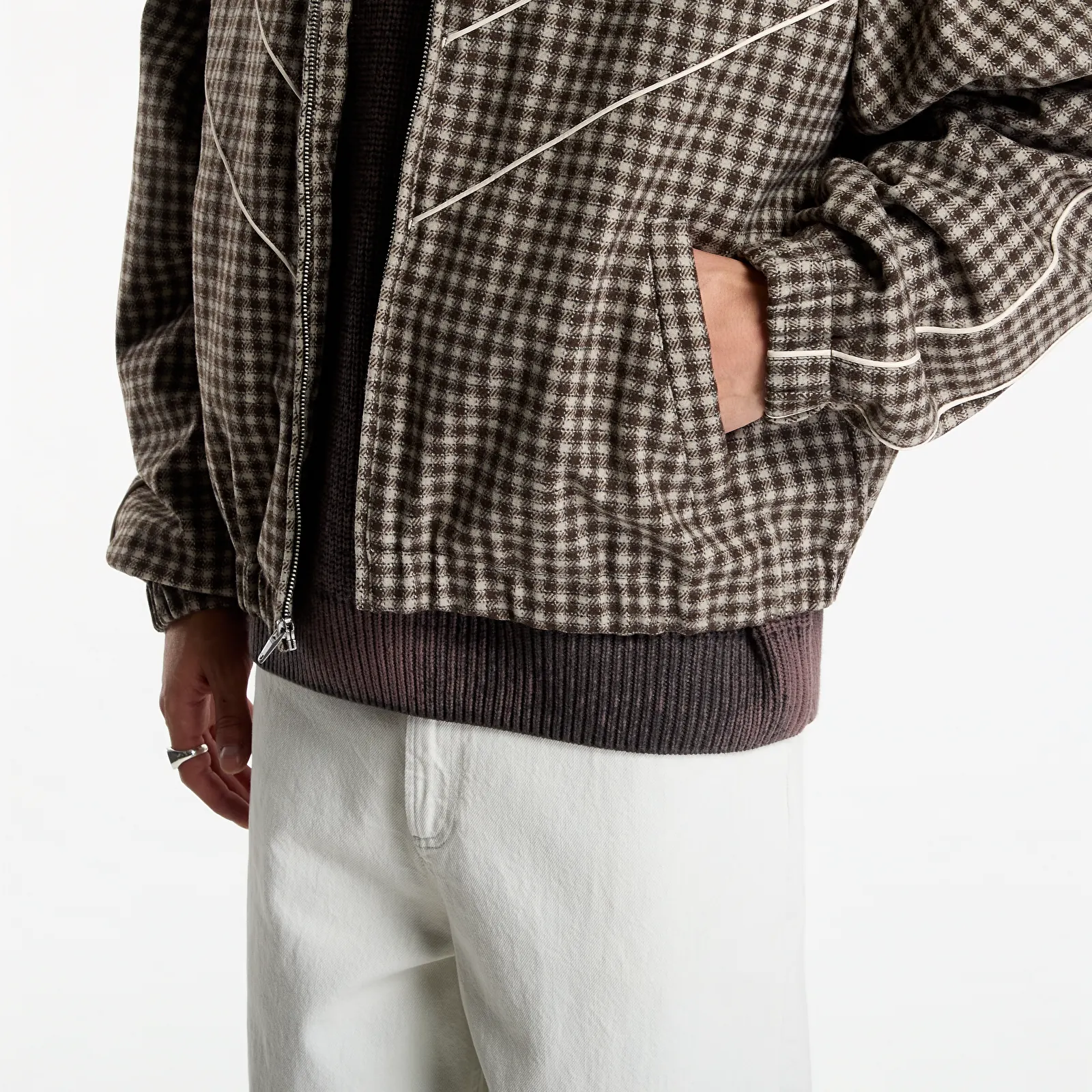 Pánské bundy Obey Leisure Training Jacket Abbey Stone Plaid