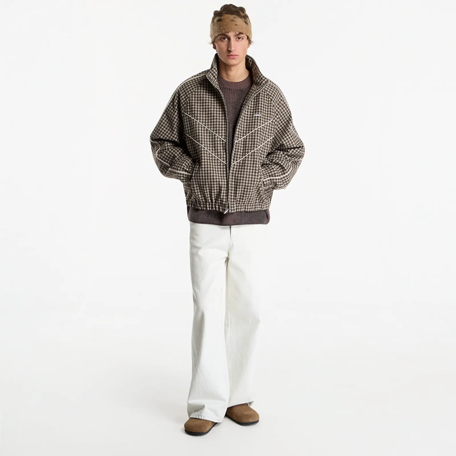 Pánské bundy Obey Leisure Training Jacket Abbey Stone Plaid