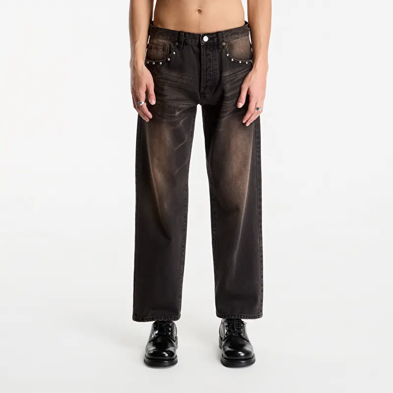 Teksad Obey Studded Boxcar Straight Leg Denim Black Rust Wash