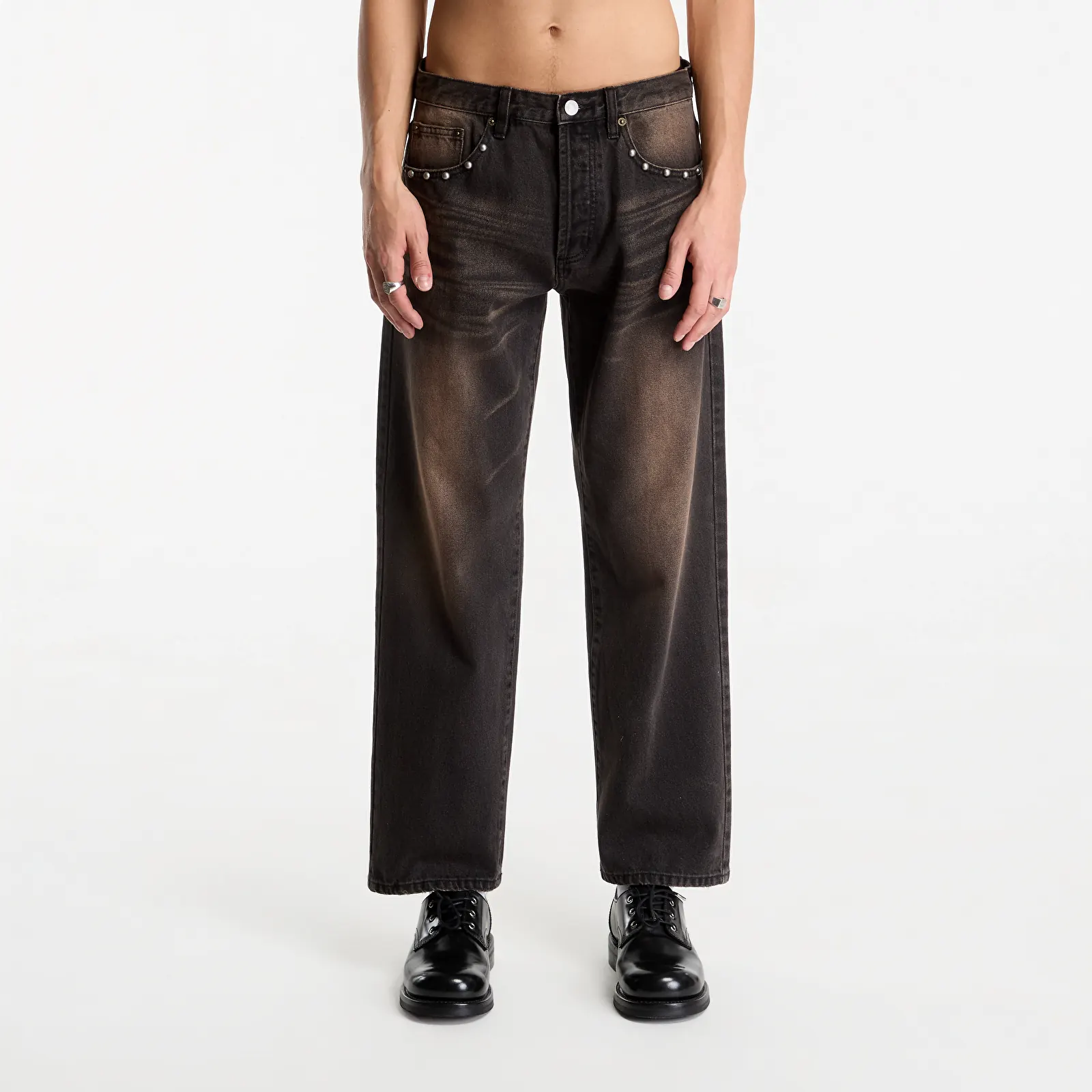 Džíny Obey Studded Boxcar Straight Leg Denim Black Rust Wash