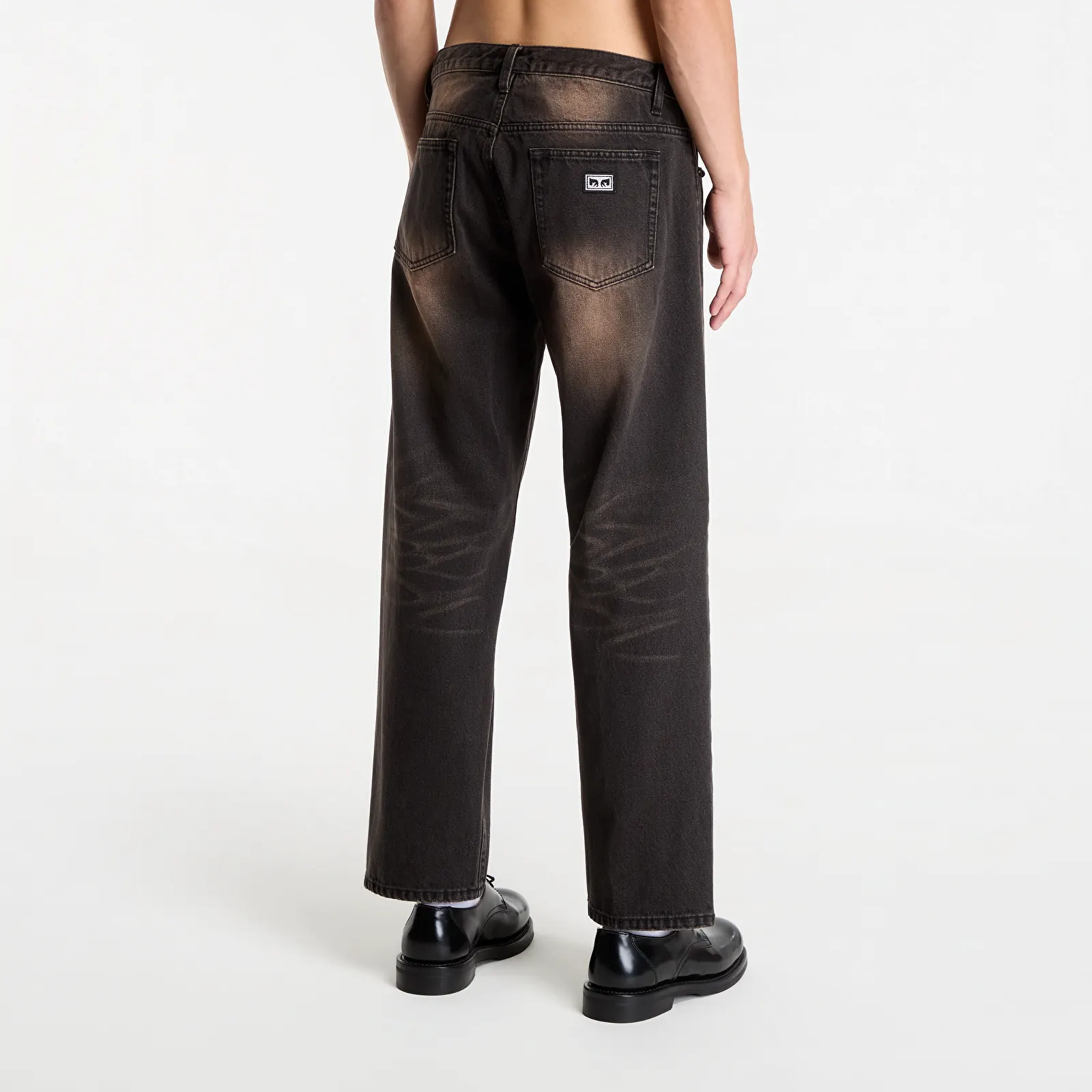 Džíny Obey Studded Boxcar Straight Leg Denim Black Rust Wash