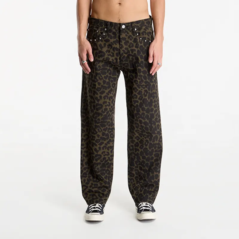 Teksad Obey Studded Boxcar Straight Leg Denim Dark Leopard
