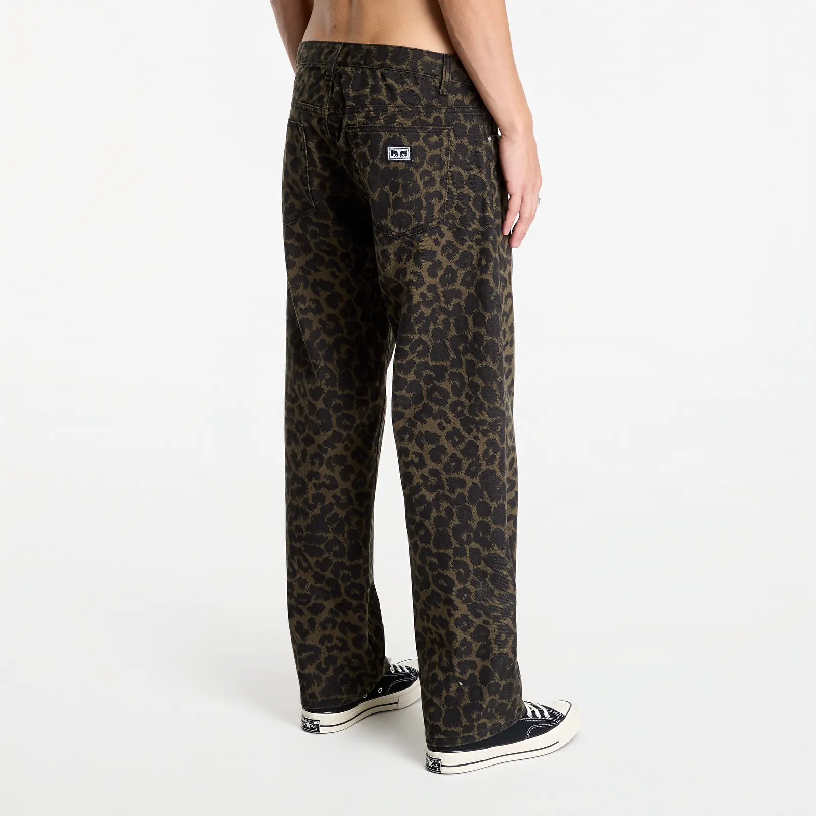 Pánské jeans  Obey Studded Boxcar Straight Leg Denim Dark Leopard