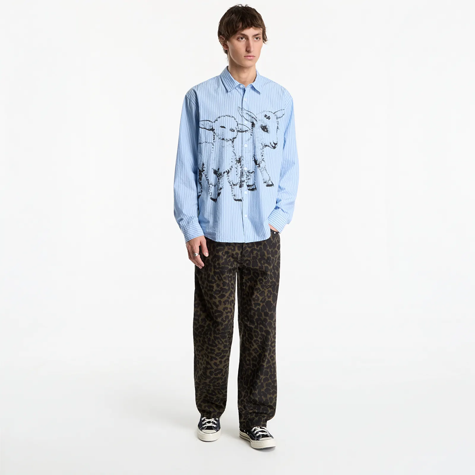 Pánské jeans  Obey Studded Boxcar Straight Leg Denim Dark Leopard