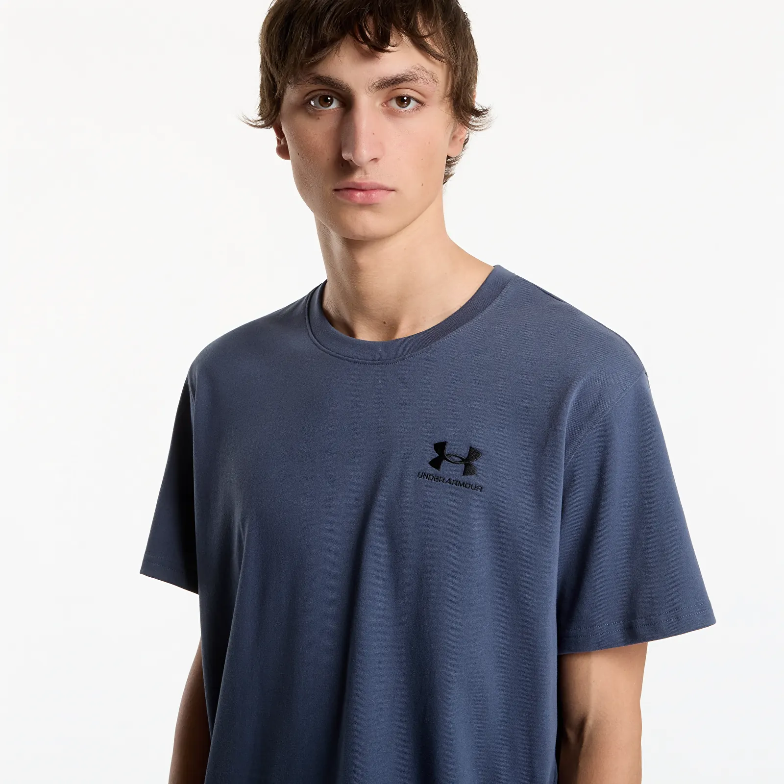 Мужские футболки Under Armour M LOGO EMB Heavyweight SS Downpour Gray/ Black