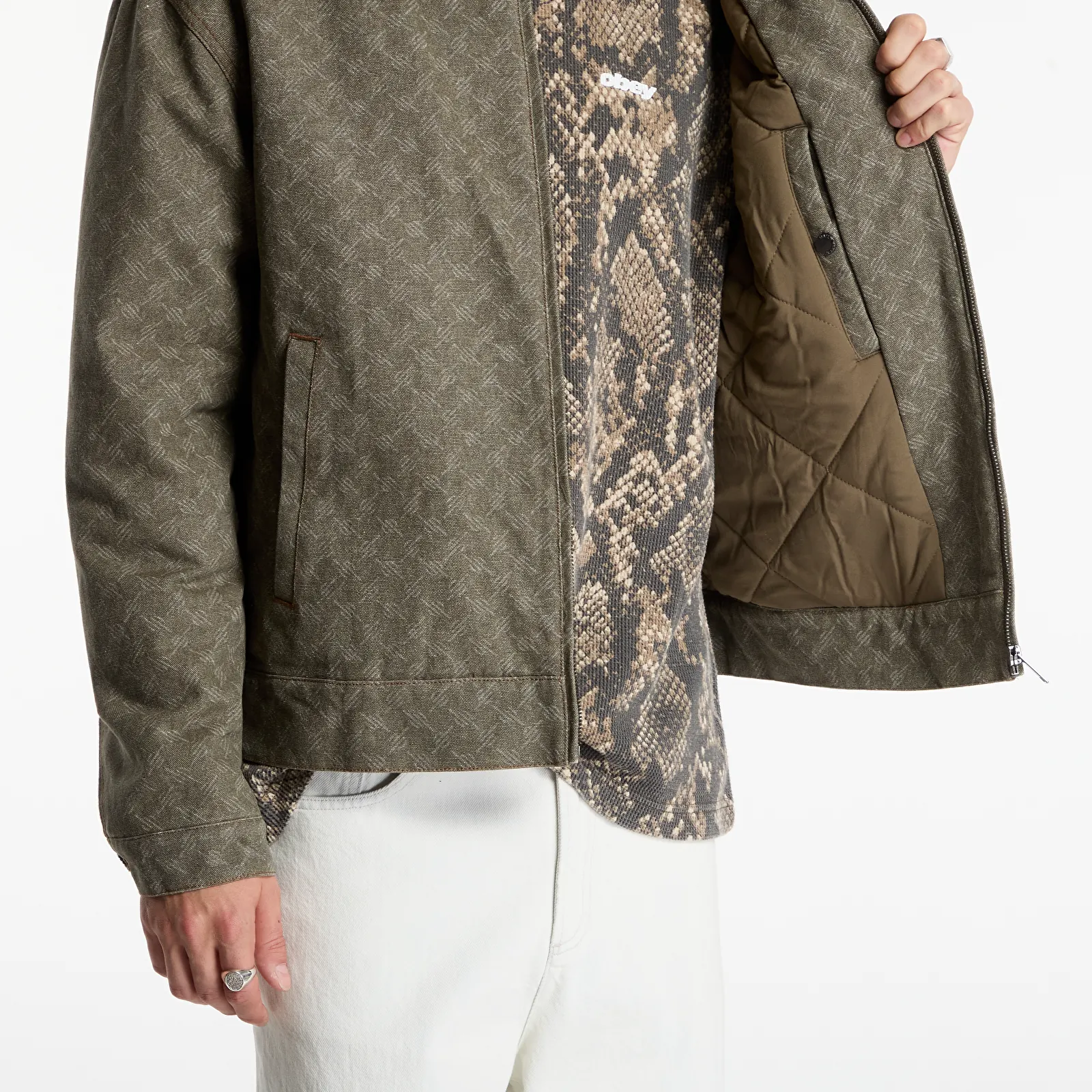Vestes pour hommes Daily Paper Fur Collar Monogram Workwear Jacket Army Green