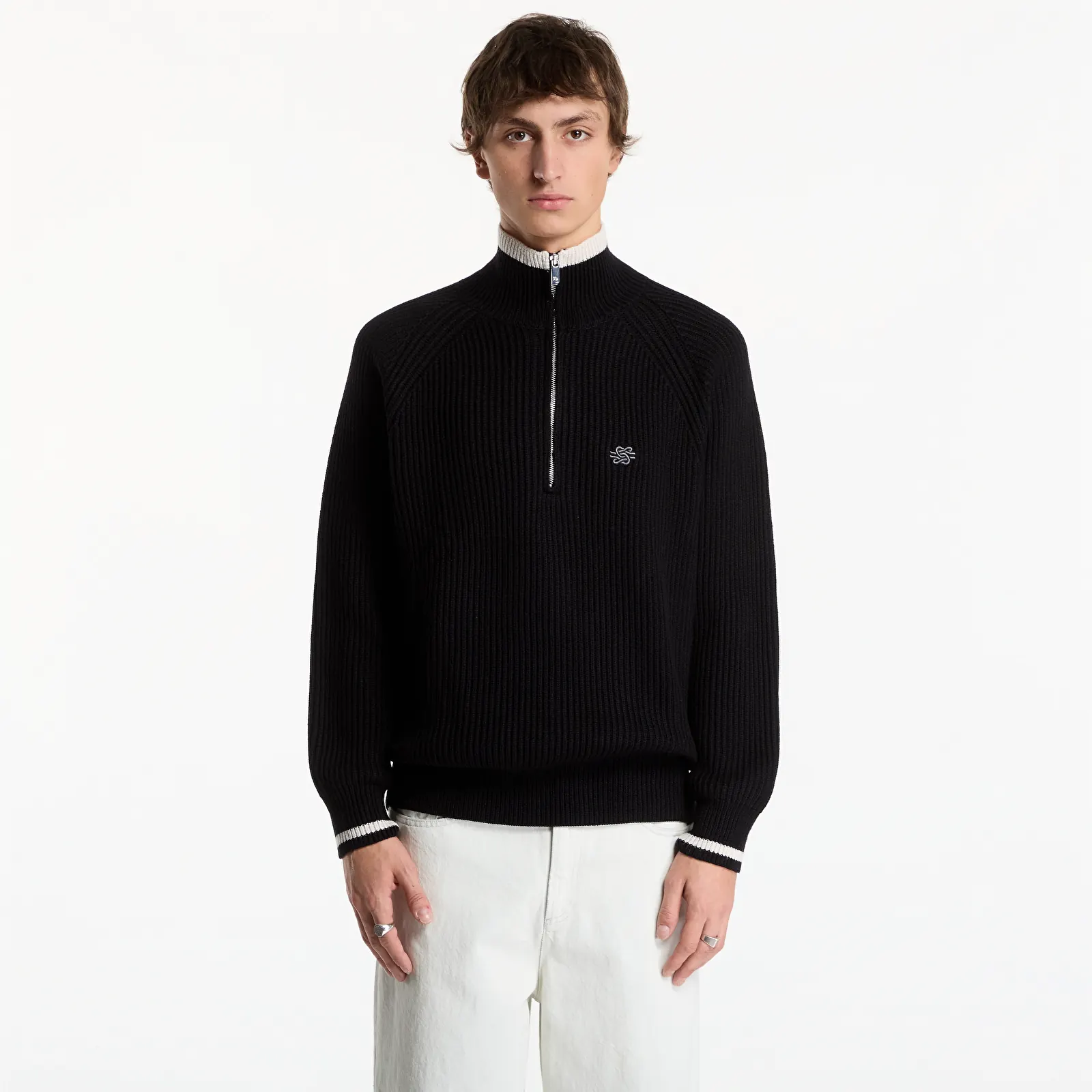 Pulovere pentru bărbați Filling Pieces Knit Quarter Zip Black