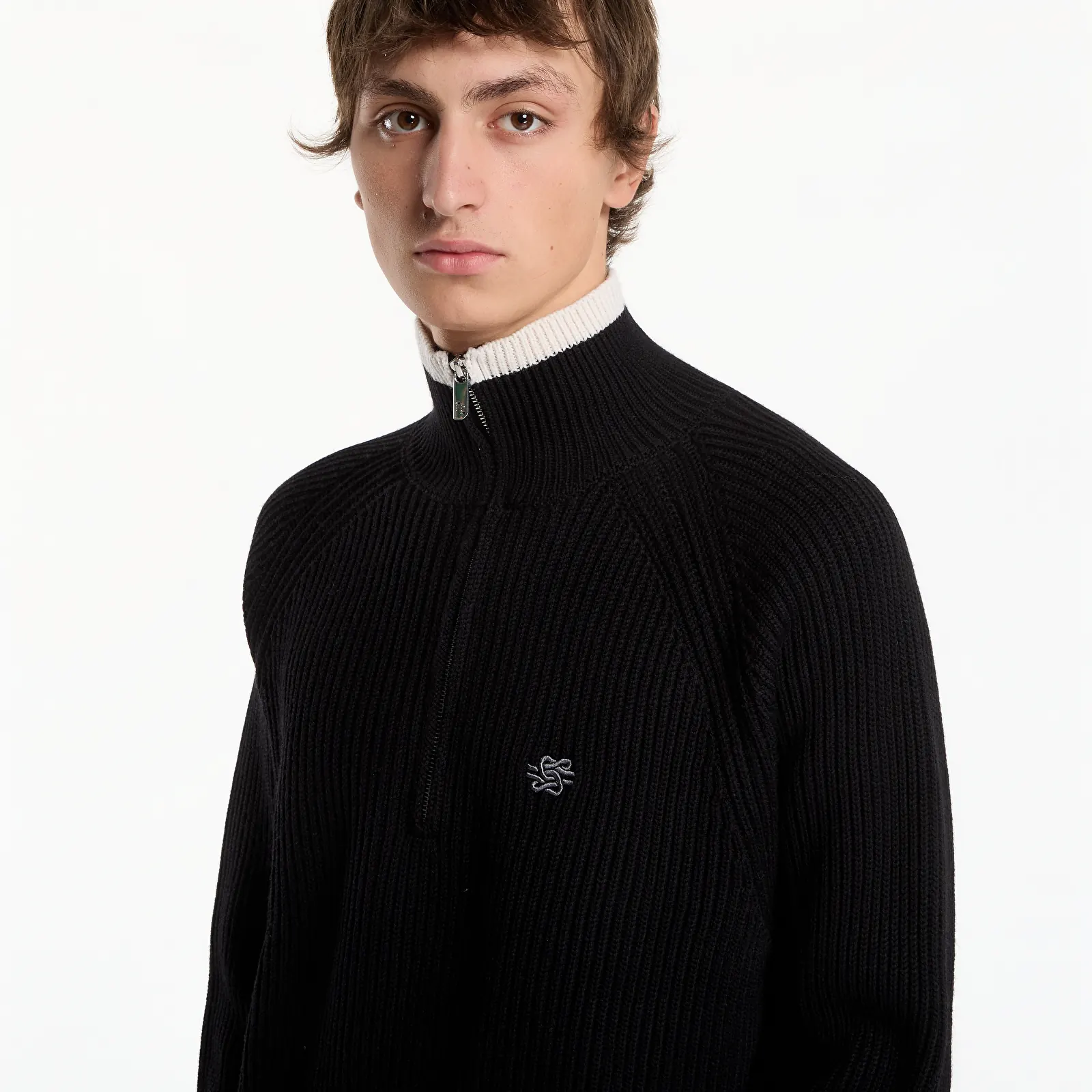Pulovere pentru bărbați Filling Pieces Knit Quarter Zip Black