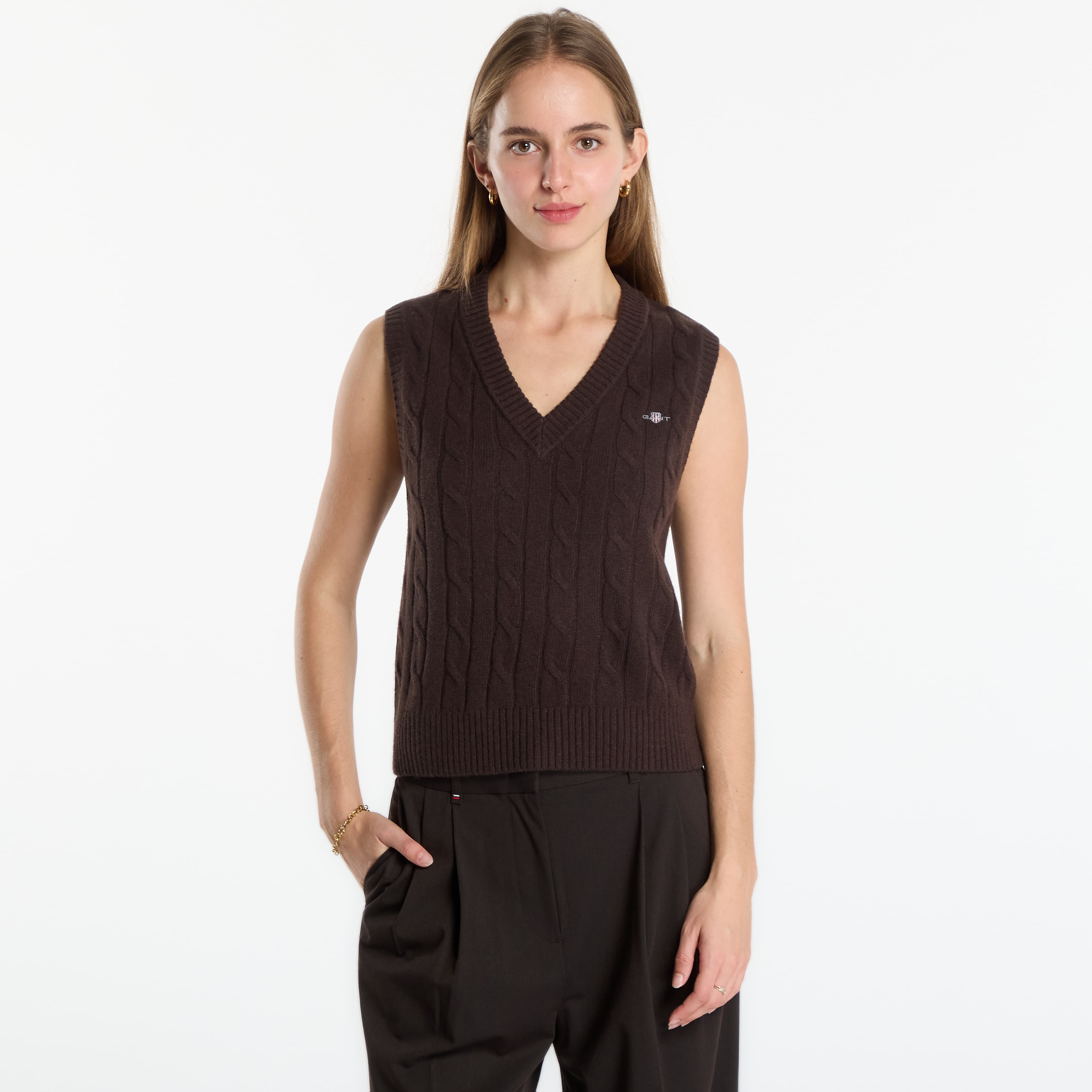 Елек Gant Lambswool Cable Knit Vest Light Ochre L