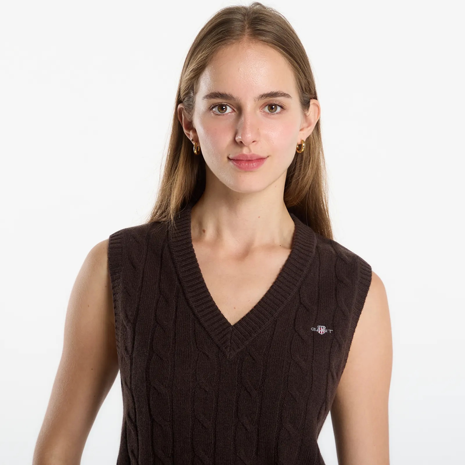 Westen Gant Lambswool Cable Knit Vest Light Ochre