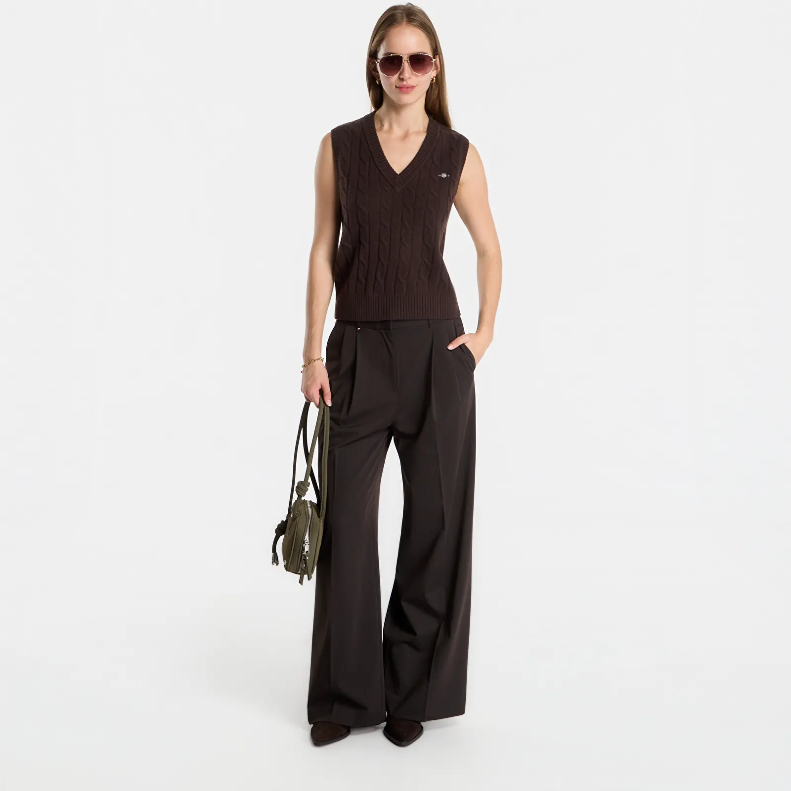Westen Gant Lambswool Cable Knit Vest Light Ochre