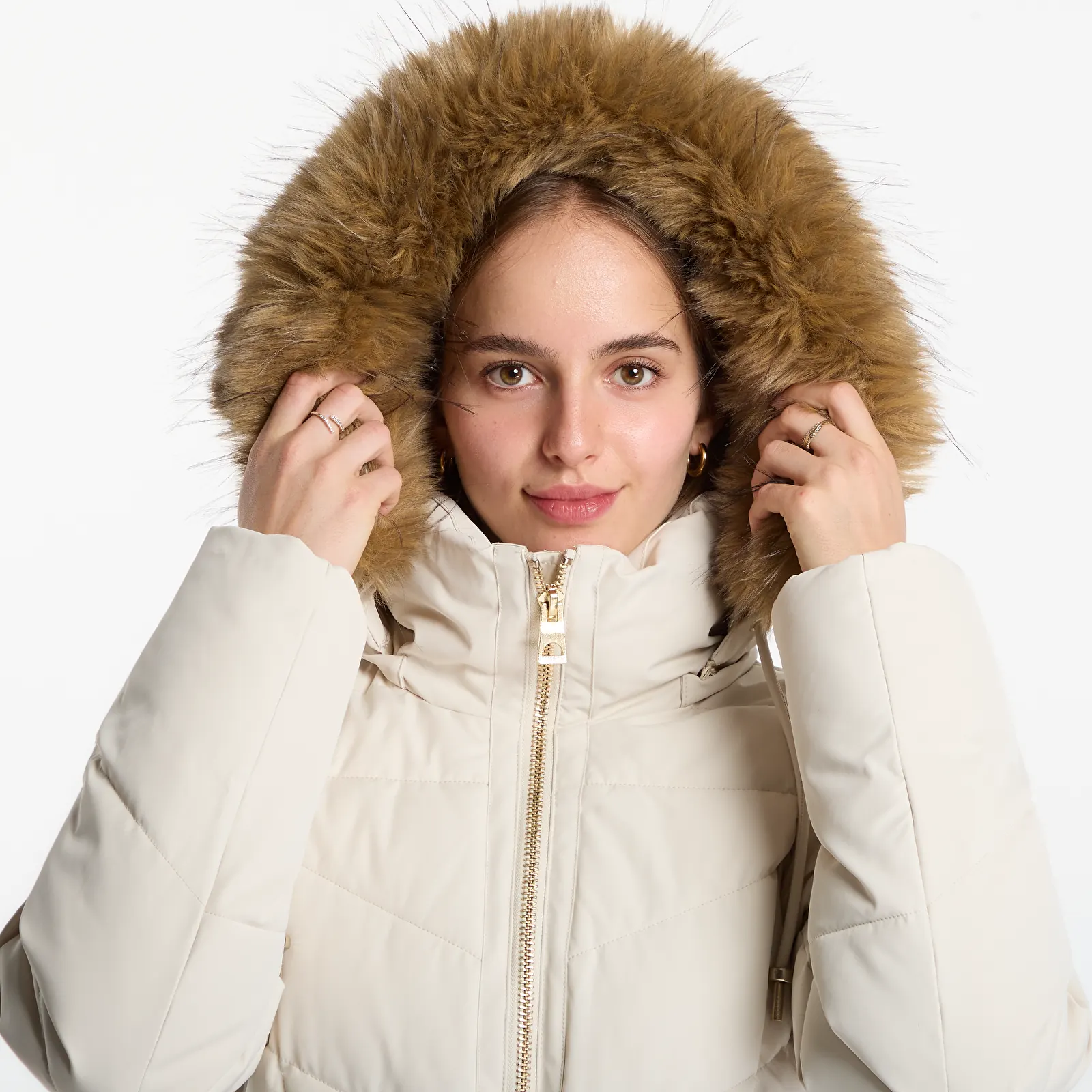 Vestes  Guess Jeans New Fatema Short Belted Puffer Creme Brulee