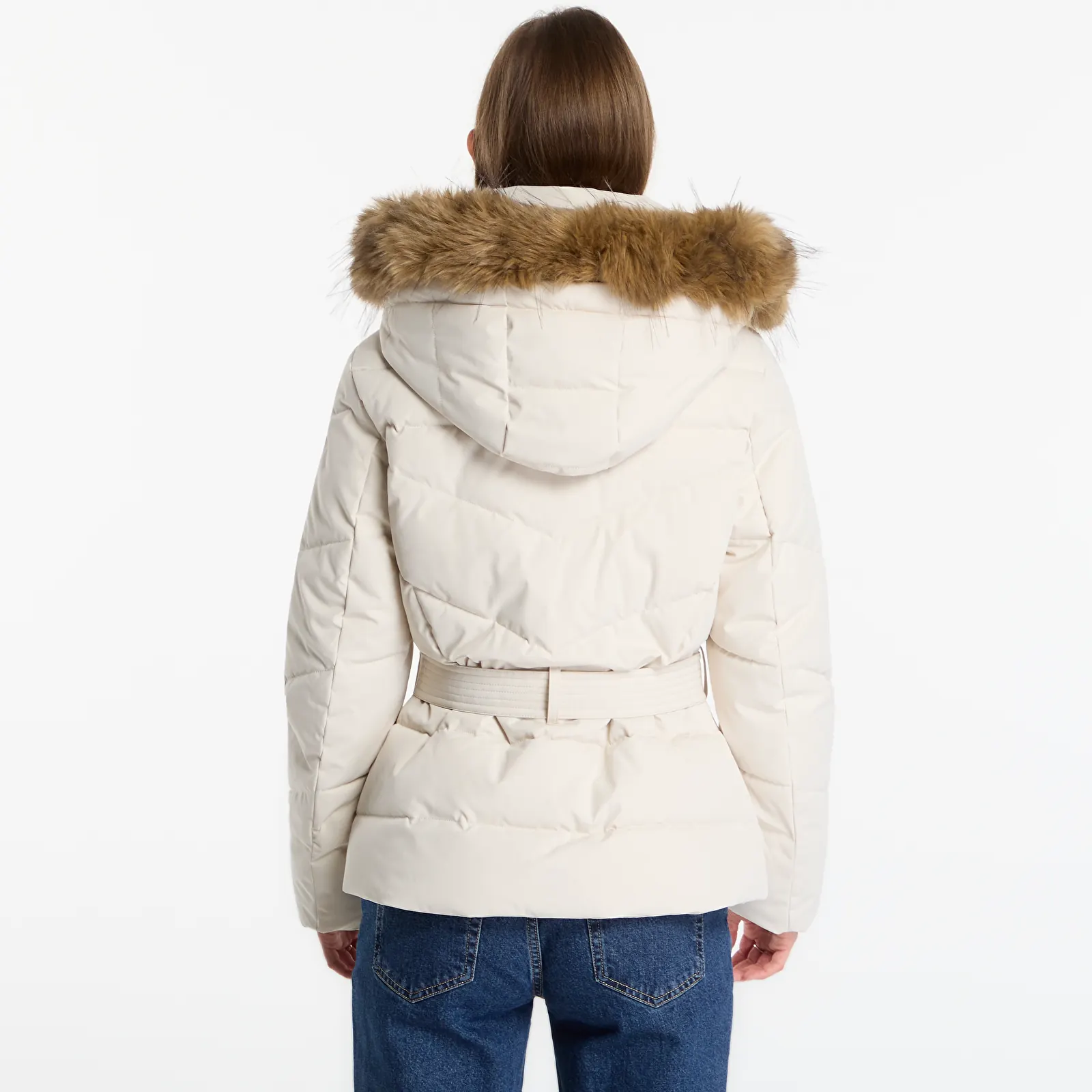 Vestes  Guess Jeans New Fatema Short Belted Puffer Creme Brulee