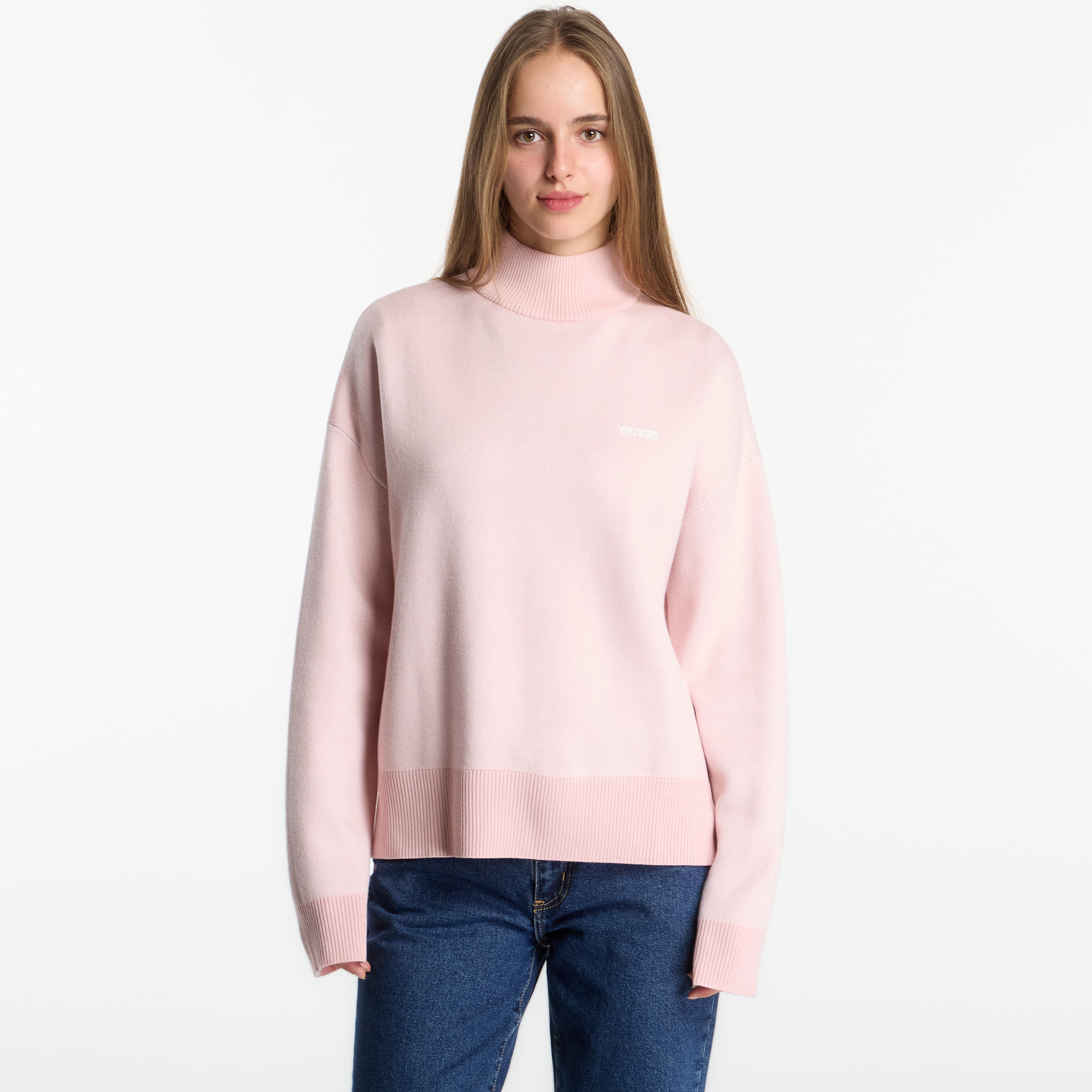 Пуловер GUESS Fiona Ls Crewneck Mountain Jacquard Low Key Pink L