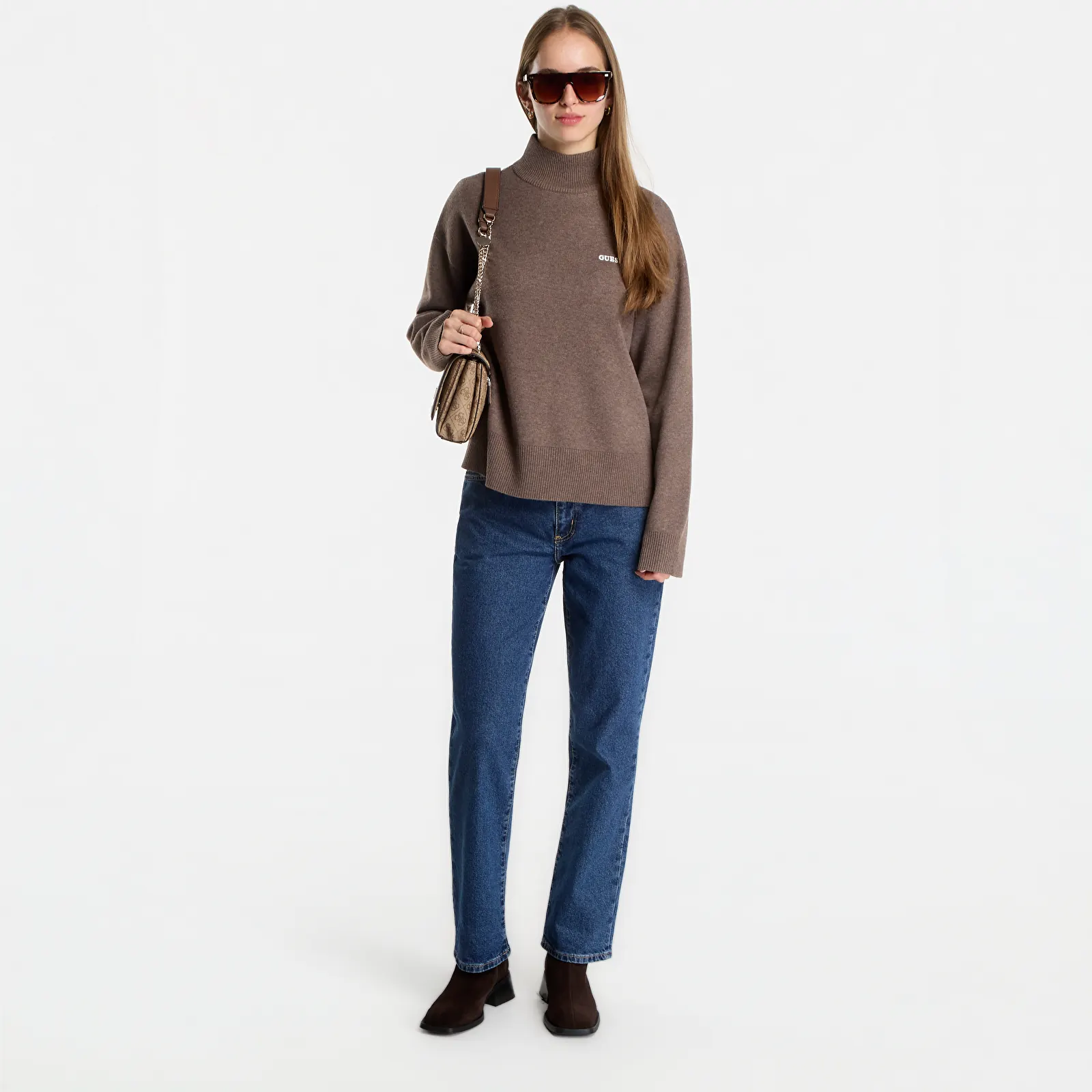 Pulls GUESS Fiona Ls Crewneck Mountain Jacquard Steel Orchid