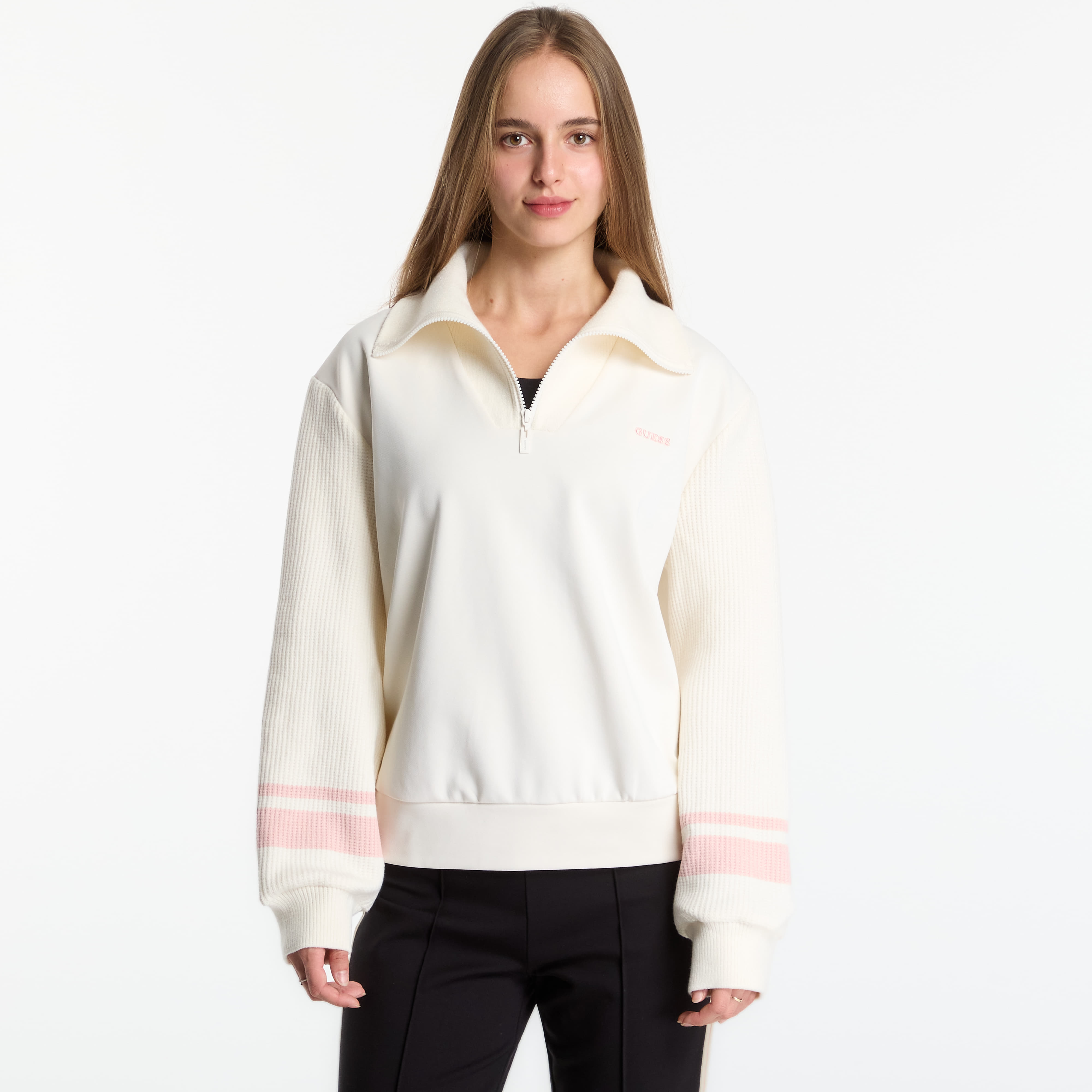 Суитшърт Guess Jeans Fabrizia Half-Zip Sweatshirt Cream S