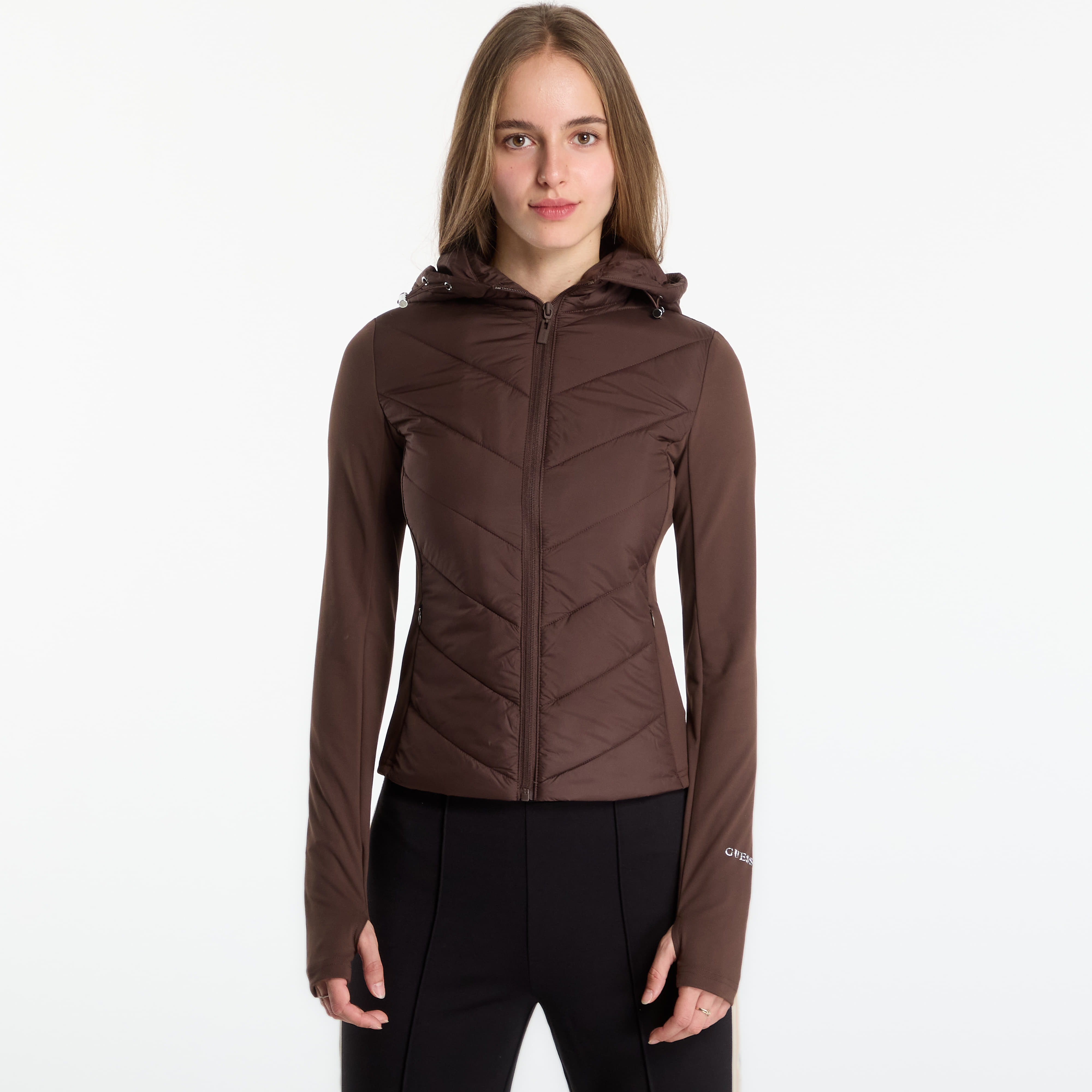 Bunda GUESS Grazia Mix Fabric Padded Jacket Dark Coffee S