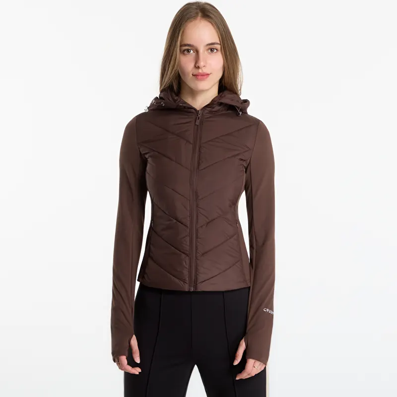 Jaka GUESS Grazia Mix Fabric Padded Jacket Dark Coffee