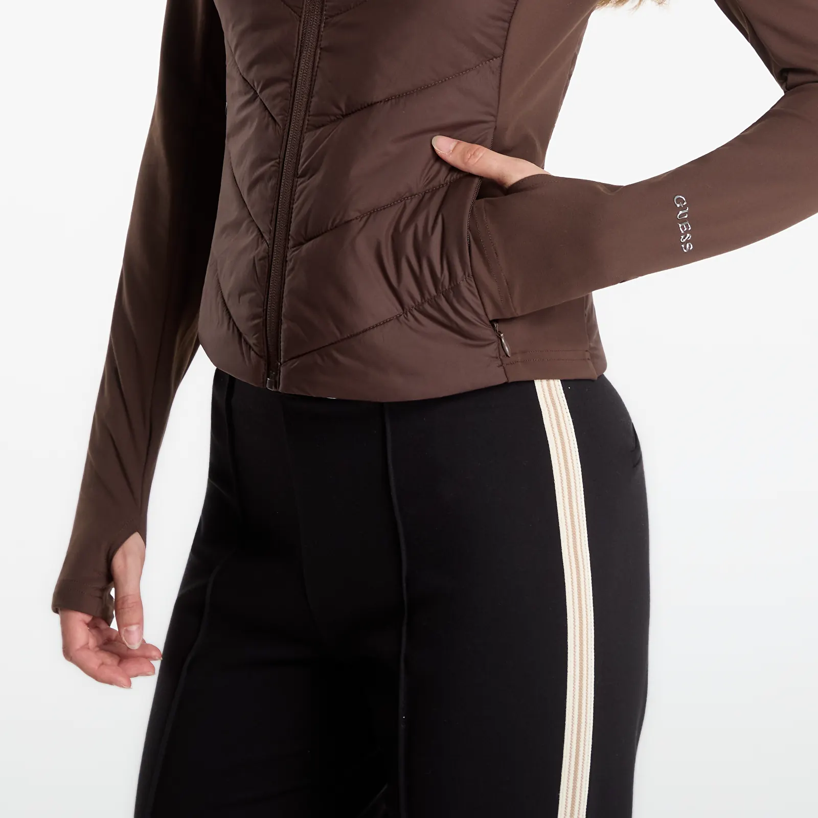 Vestes  GUESS Grazia Mix Fabric Padded Jacket Dark Coffee