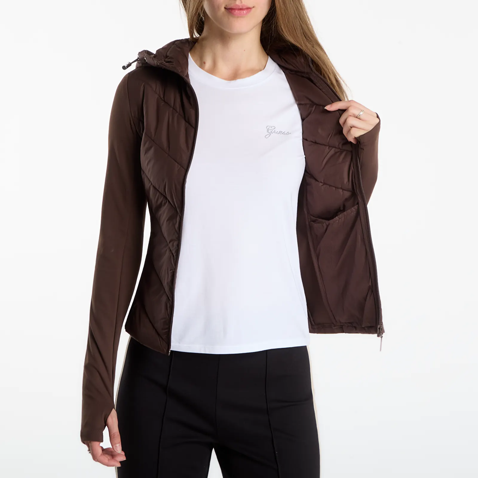 Vestes  GUESS Grazia Mix Fabric Padded Jacket Dark Coffee
