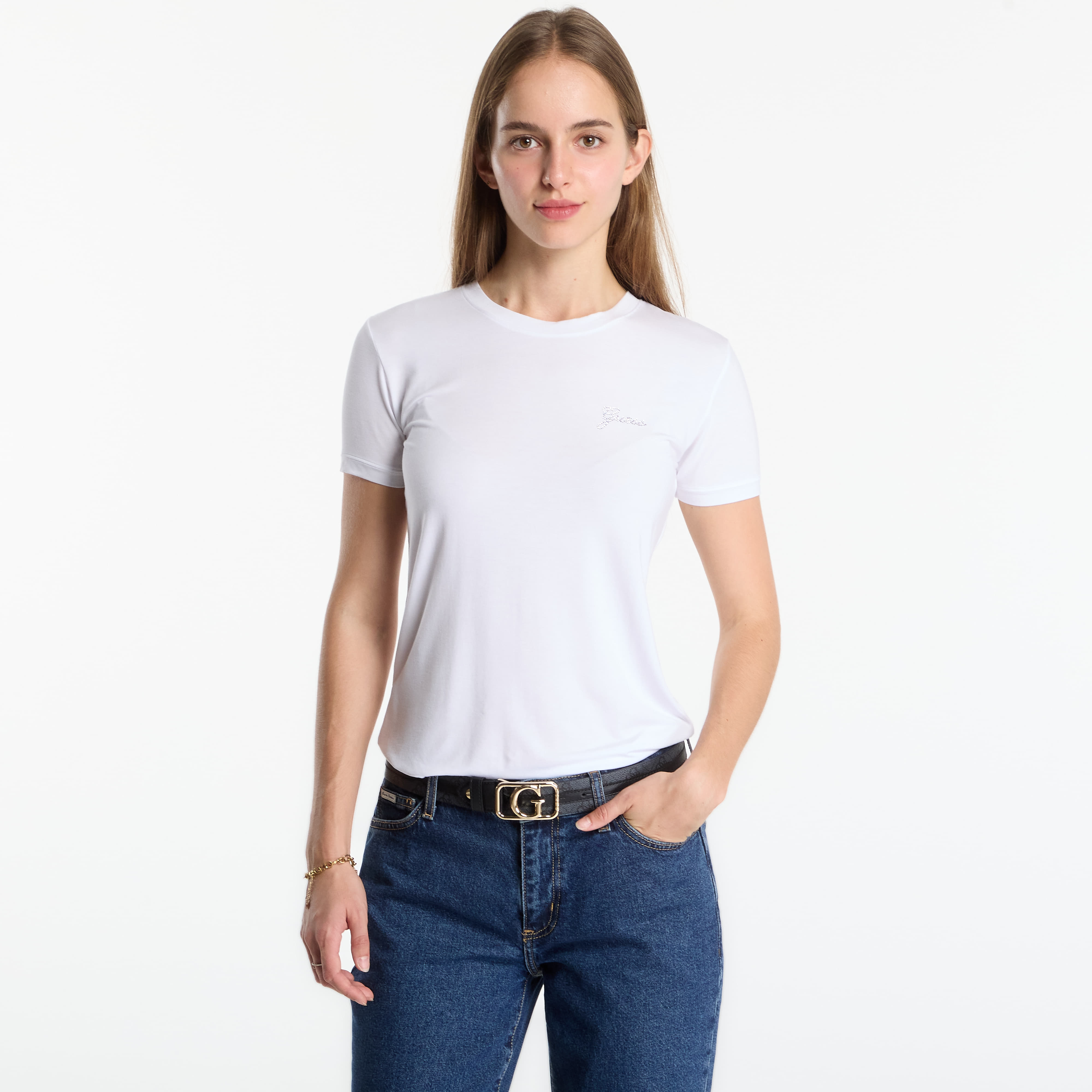 Tričko Guess Jeans New Ss Cn Mini Logo Tee Pure White XS