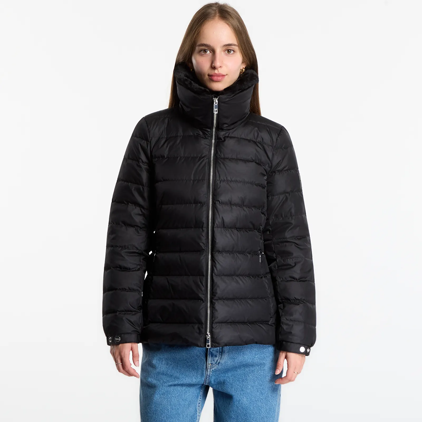Jakker Calvin Klein Satin Lw Short Puffer With Fur Black