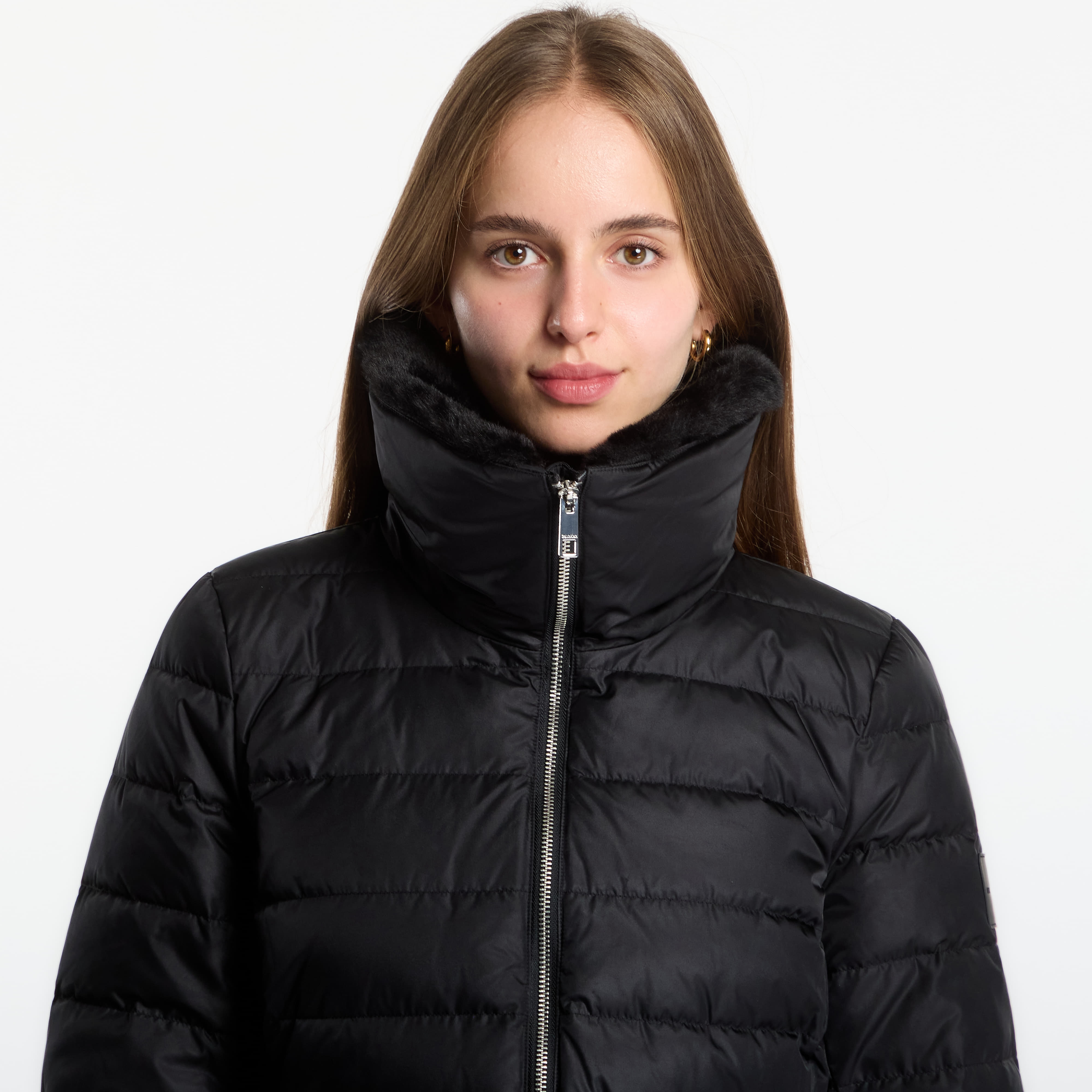 Μπουφάν Calvin Klein Satin Lw Short Puffer With Fur Black L