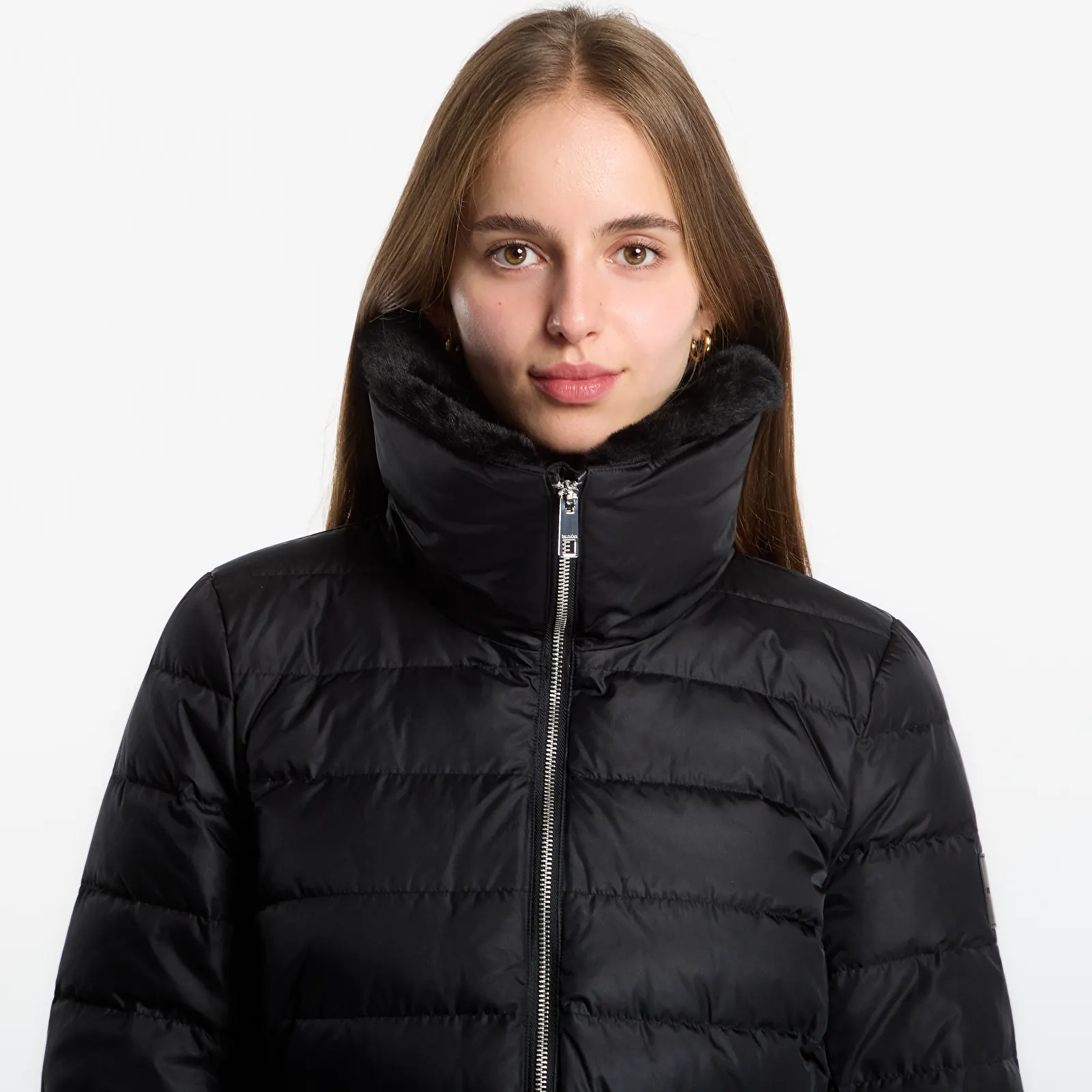 Jakker Calvin Klein Satin Lw Short Puffer With Fur Black
