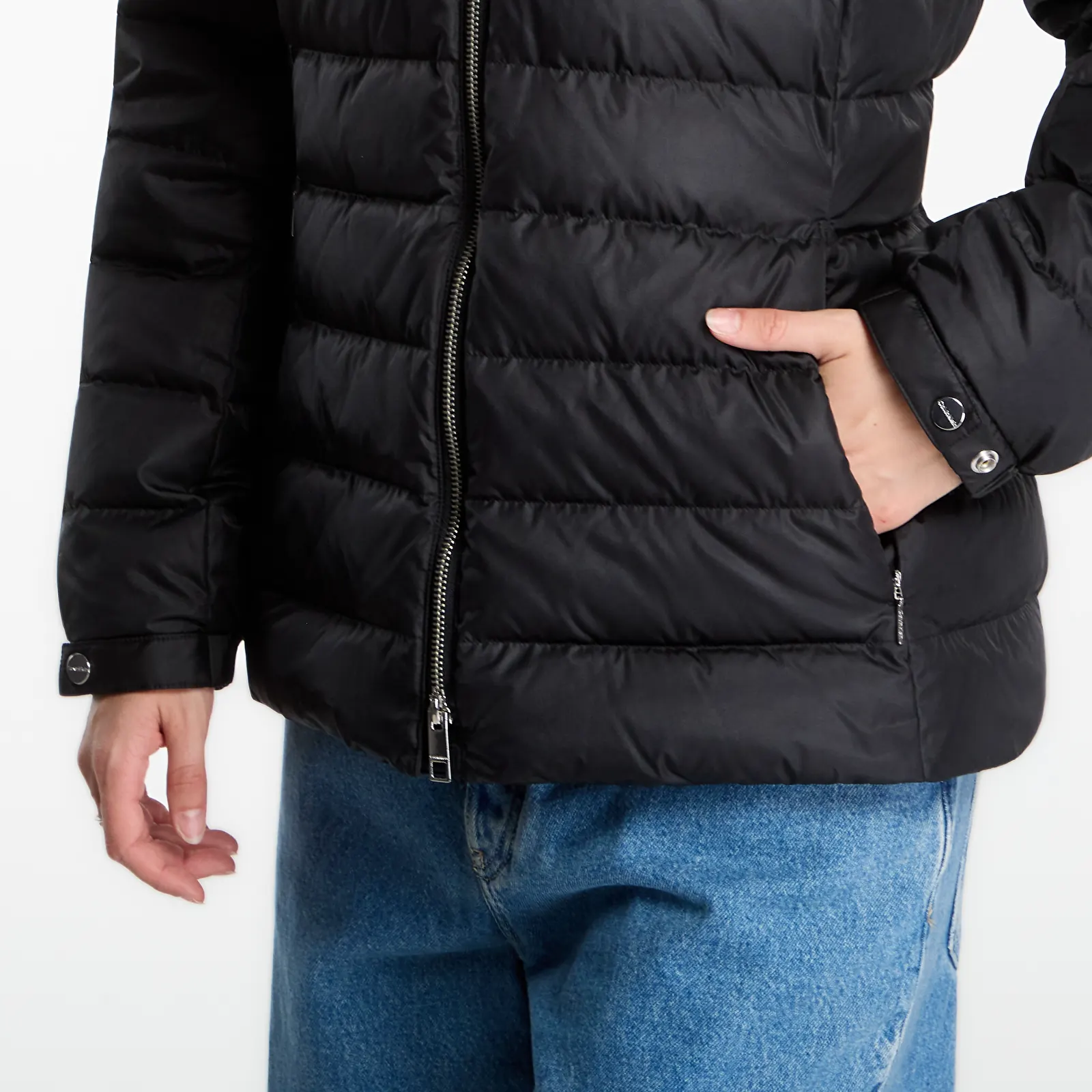 Jakker Calvin Klein Satin Lw Short Puffer With Fur Black