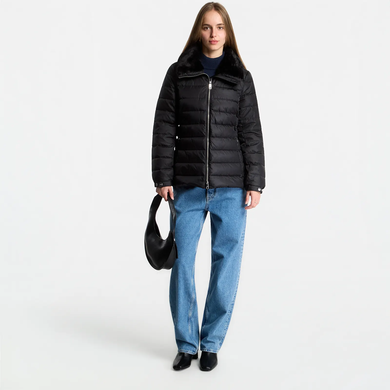 Jakker Calvin Klein Satin Lw Short Puffer With Fur Black