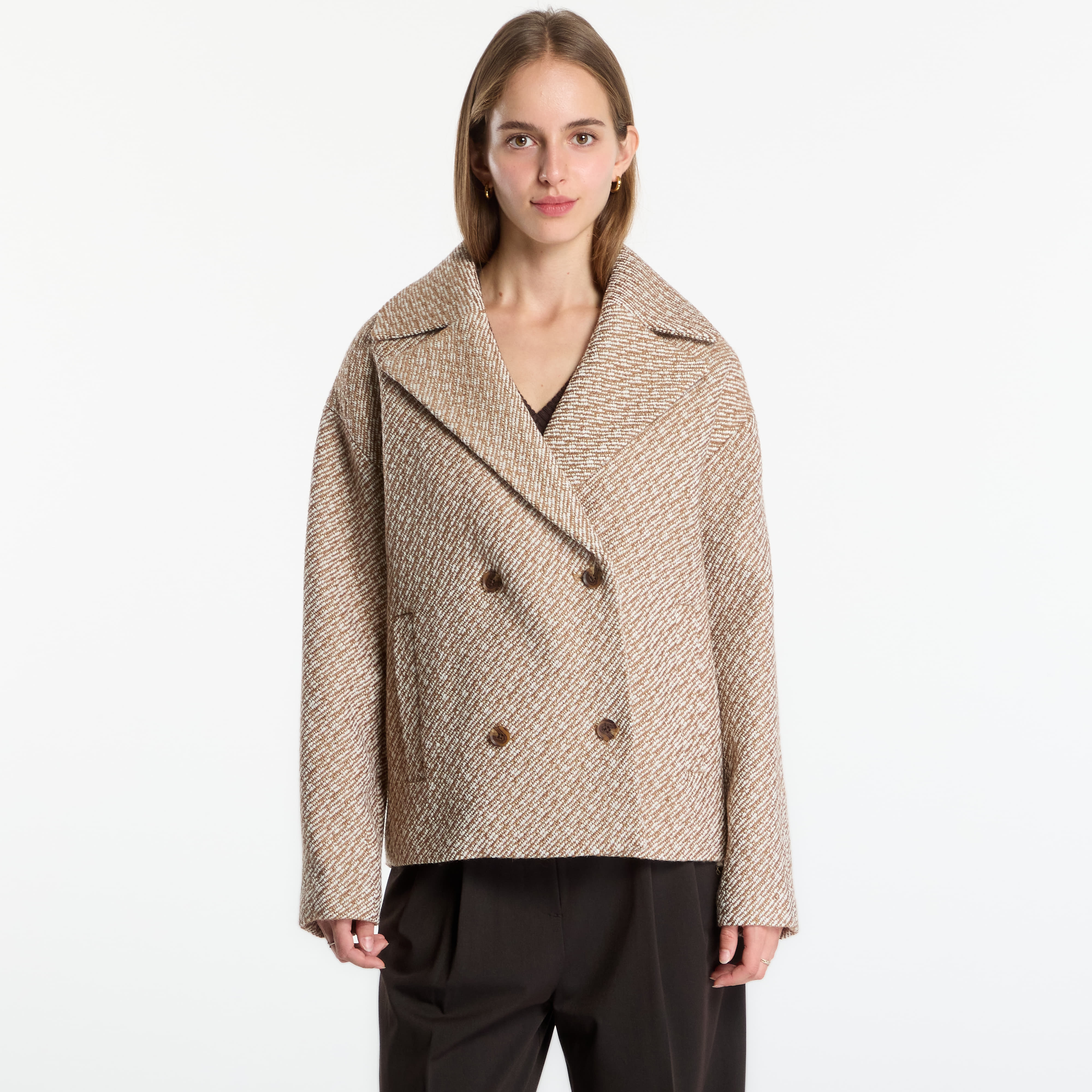 Палто Calvin Klein Relaxed Short Peacoat Executive Brown Ground/ Tofu Twill M
