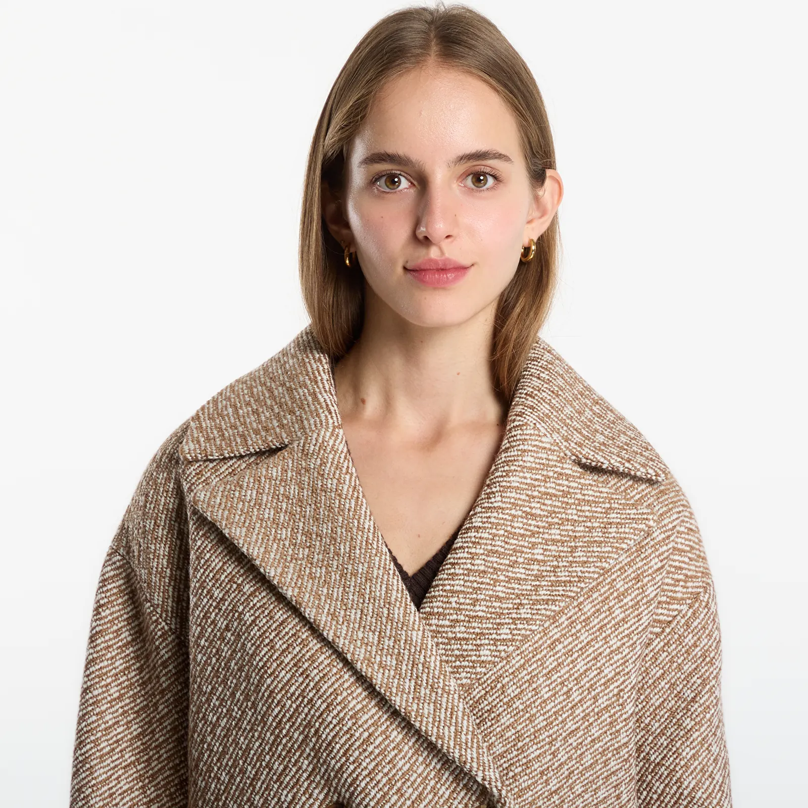 Manteaux Calvin Klein Relaxed Short Peacoat Executive Brown Ground/ Tofu Twill