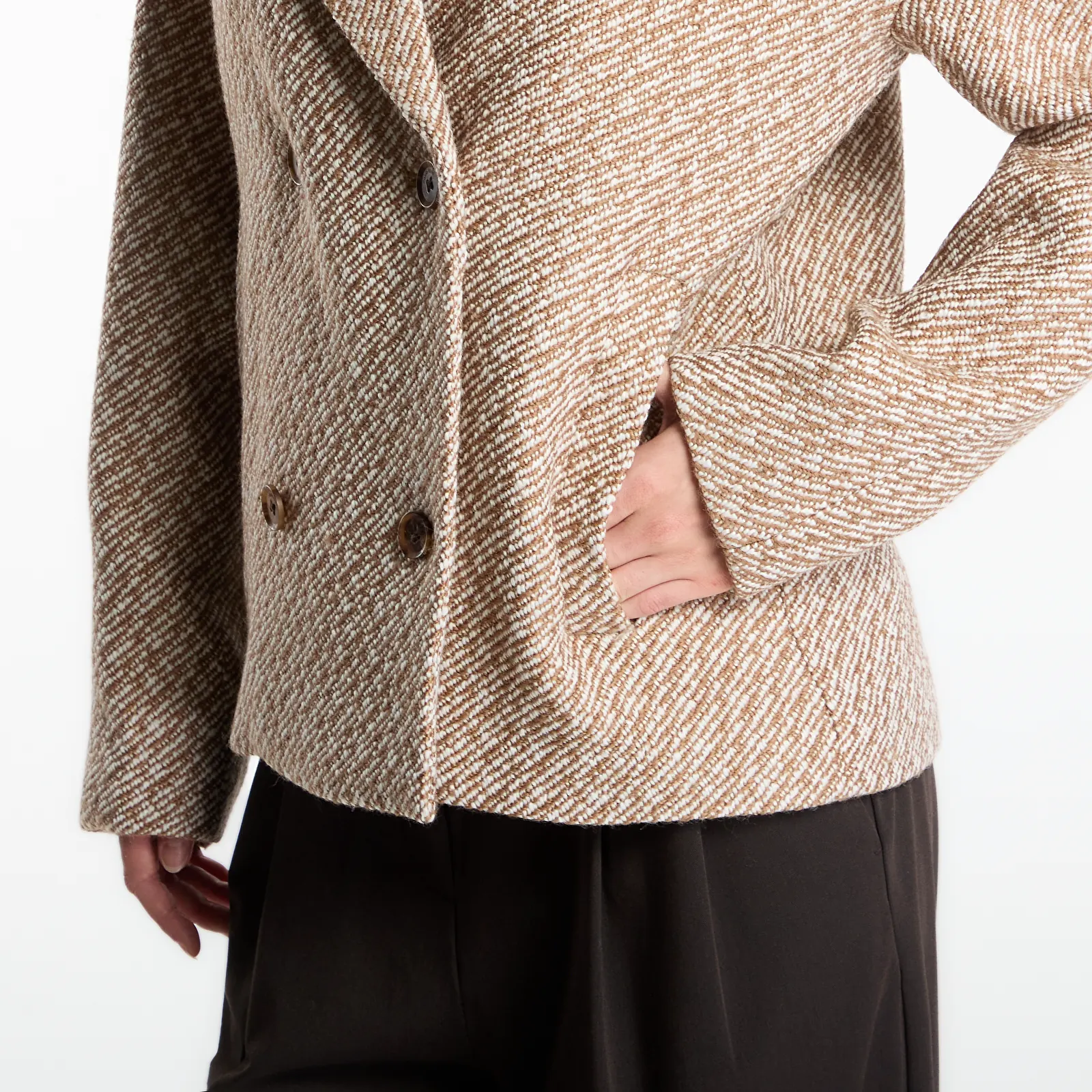 Manteaux Calvin Klein Relaxed Short Peacoat Executive Brown Ground/ Tofu Twill
