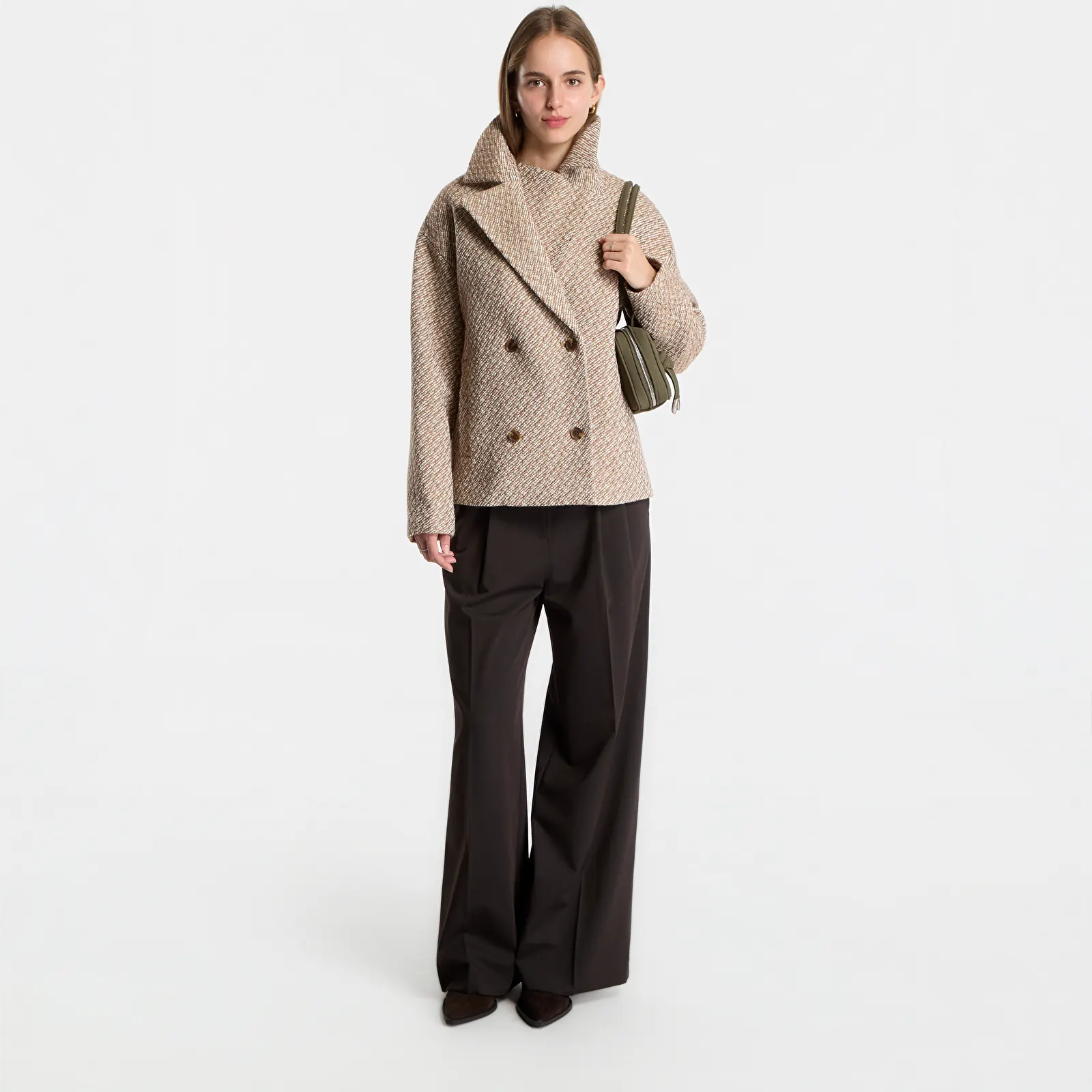 Manteaux Calvin Klein Relaxed Short Peacoat Executive Brown Ground/ Tofu Twill