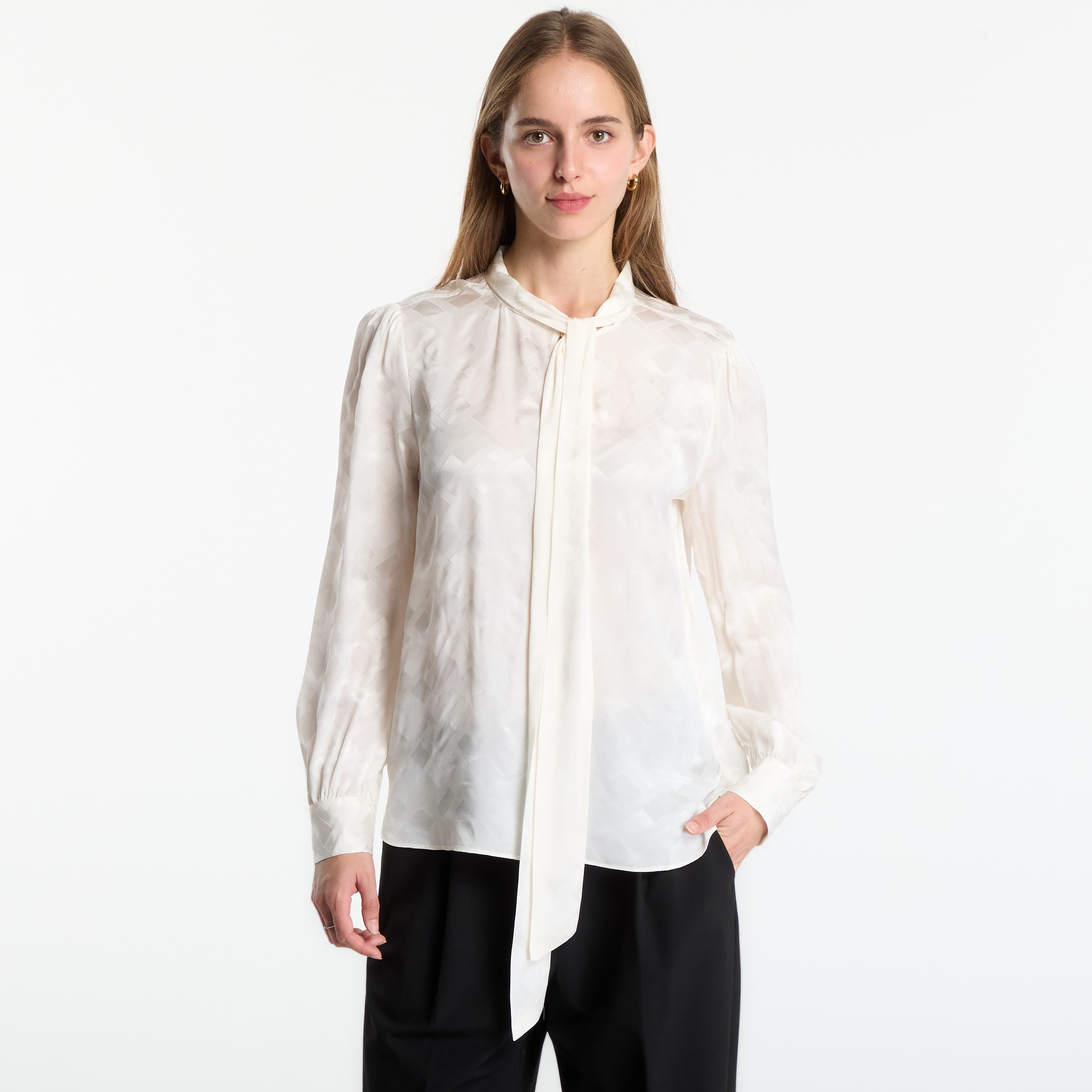 Риза Tommy Hilfiger Fluid Jacquard Tie Detail Shirt Ivory Silk 36