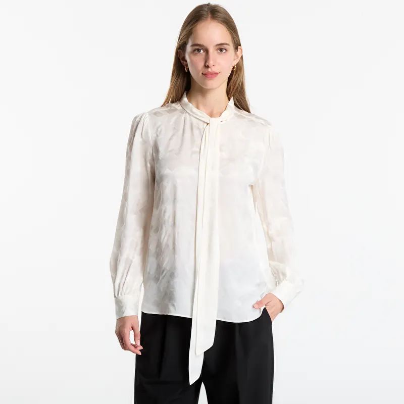 Tommy Hilfiger Fluid Jacquard Tie Detail Shirt Ivory Silk