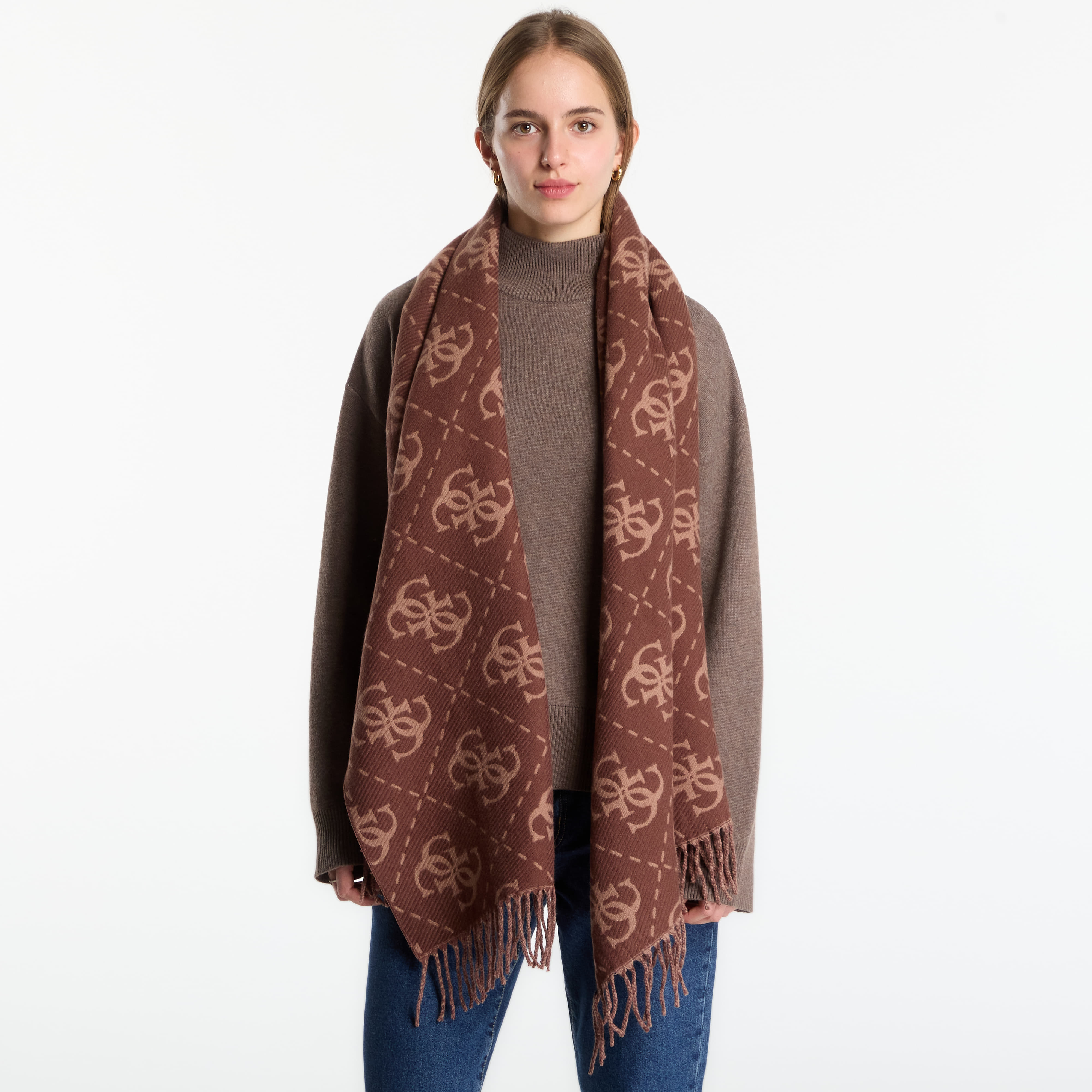 Шал GUESS Scarf Brown Logo Universal