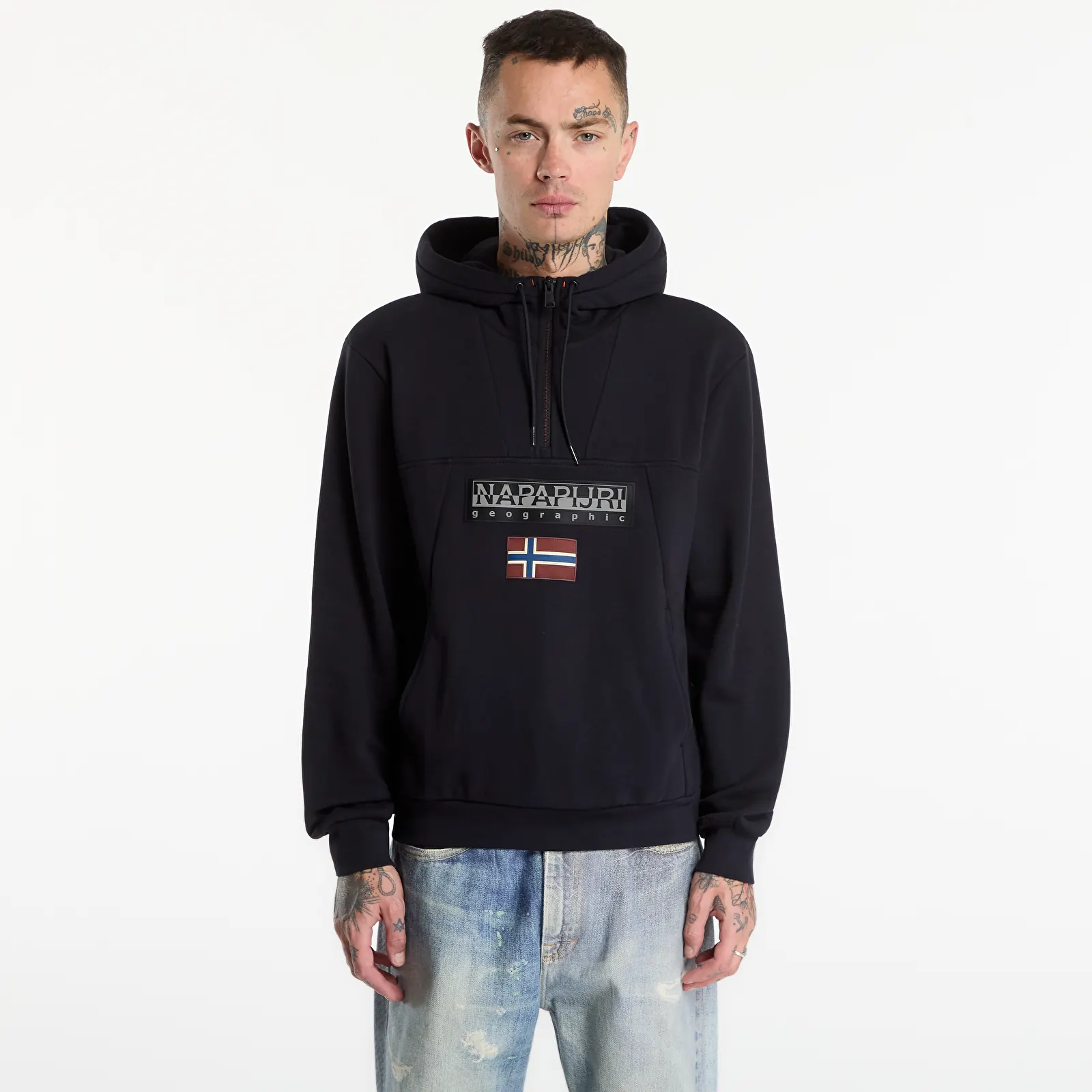 Gensere for menn Napapijri Burgee Half-Zip Hoodie 2.0 Black