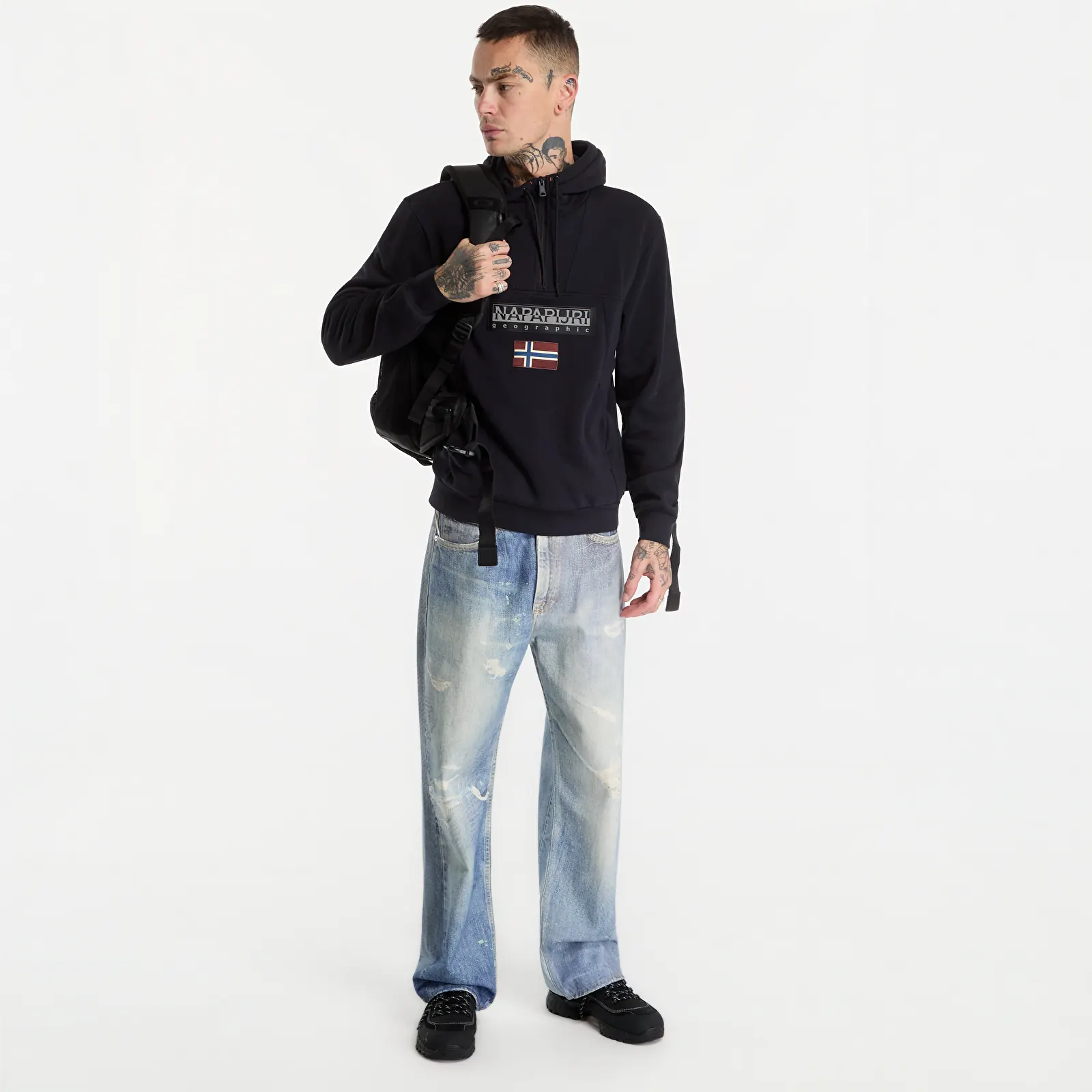 Gensere for menn Napapijri Burgee Half-Zip Hoodie 2.0 Black