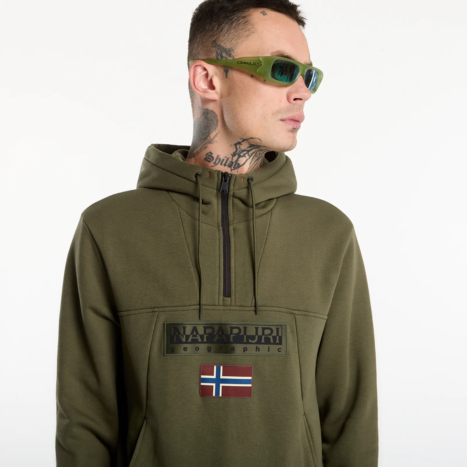 Gensere for menn Napapijri Burgee Half-Zip Hoodie 2.0 Olive Night