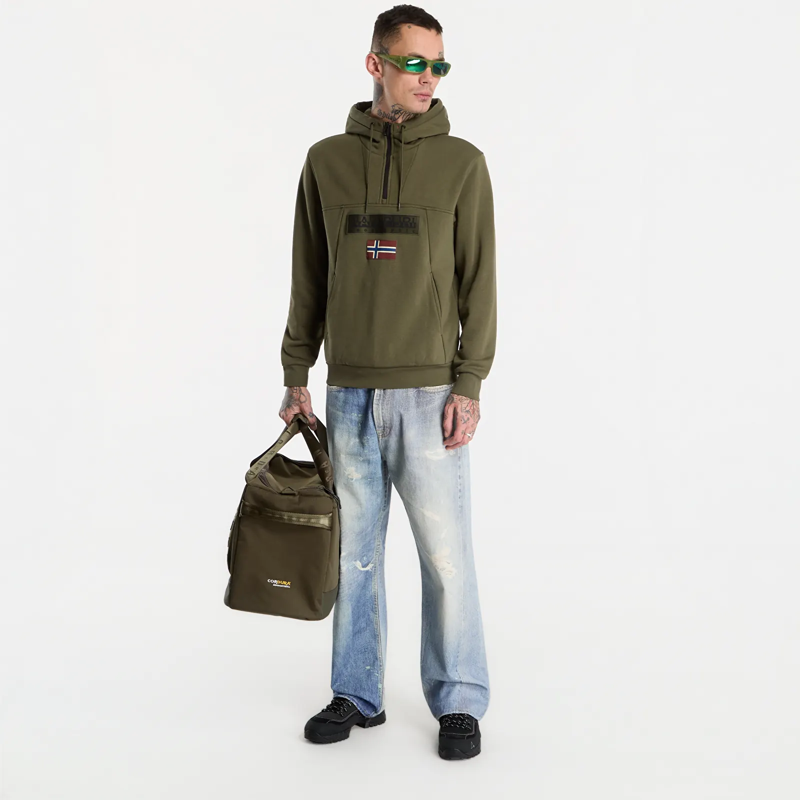 Gensere for menn Napapijri Burgee Half-Zip Hoodie 2.0 Olive Night