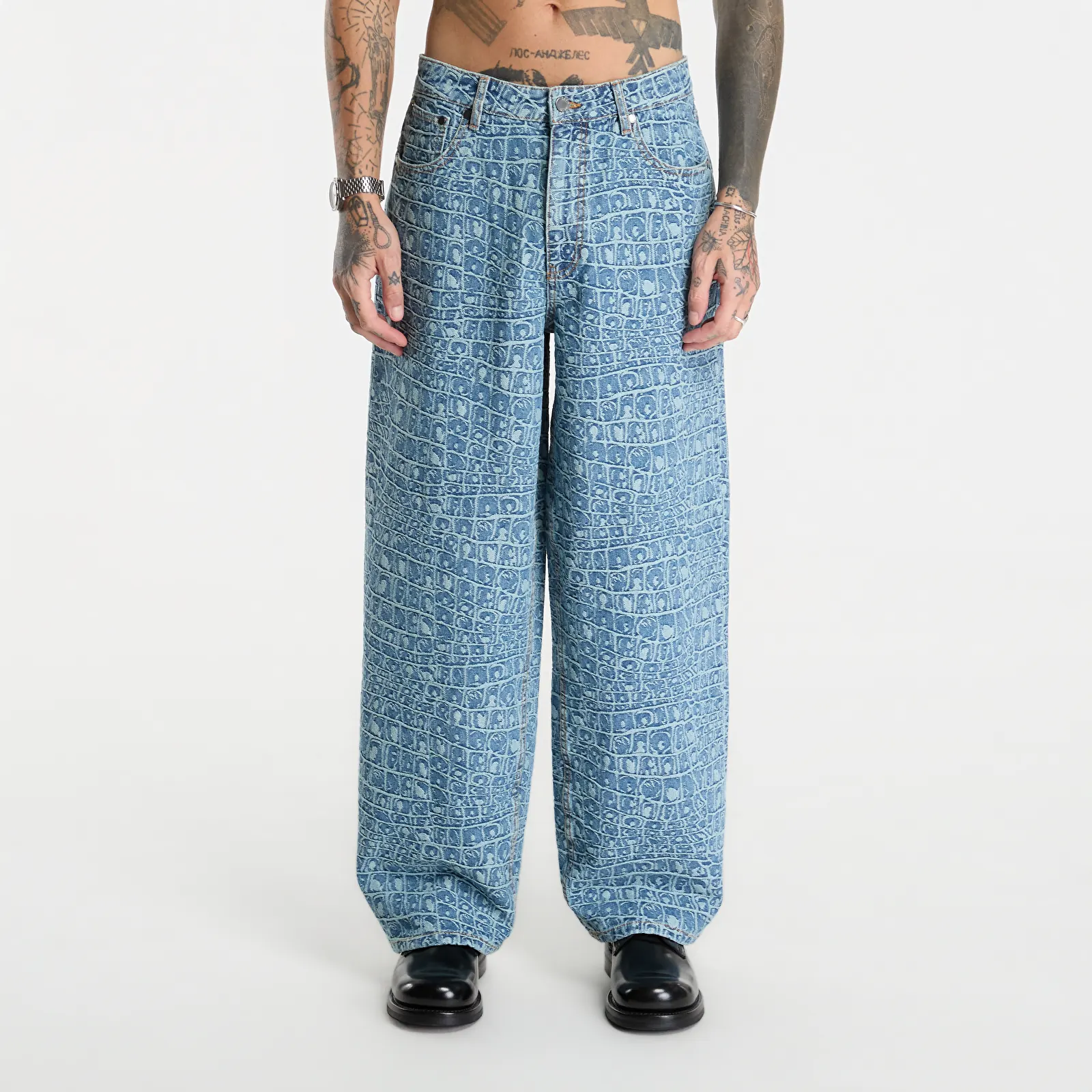 Miesten farkut Daily Paper Croc Jacquard Oversized Jeans Blue