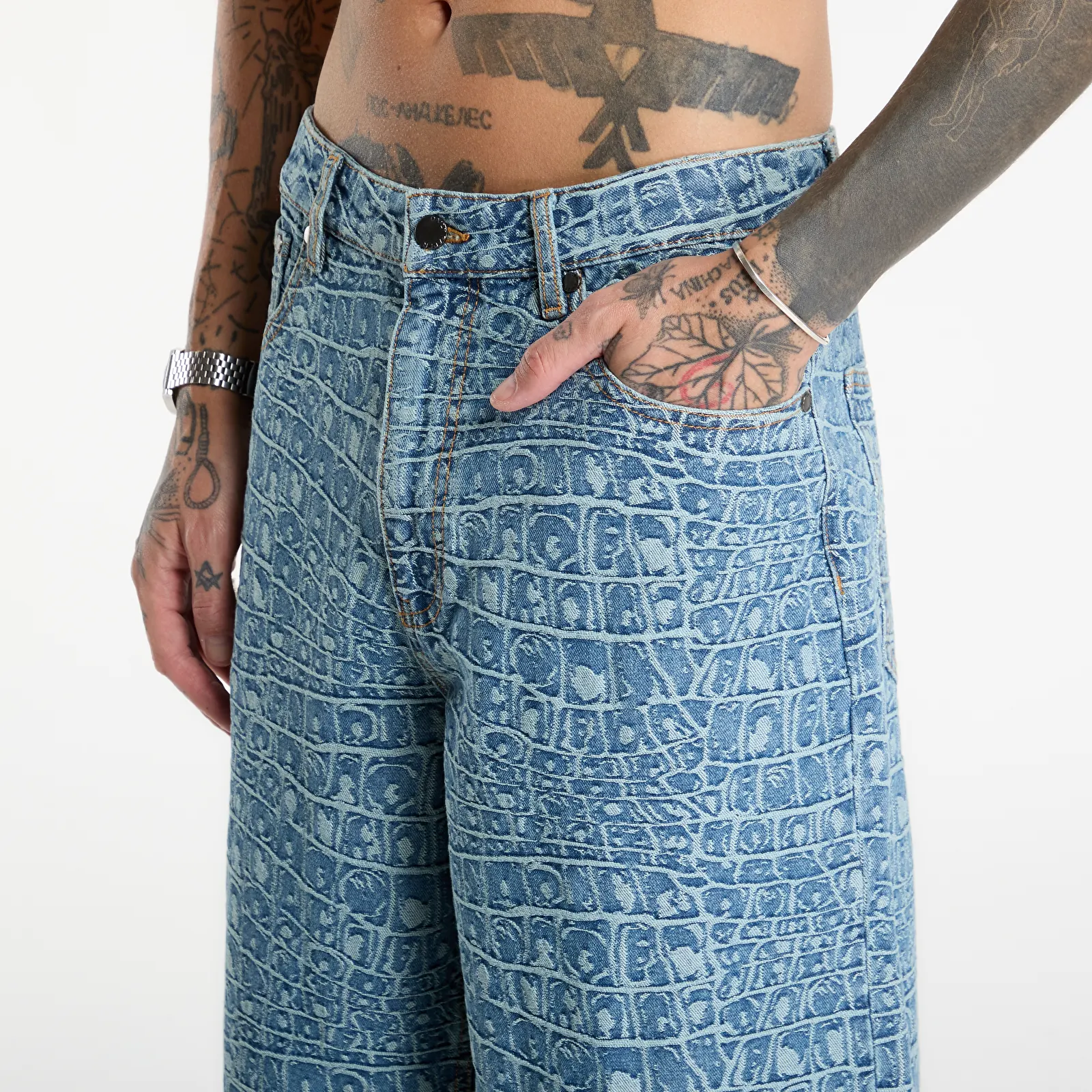 Miesten farkut Daily Paper Croc Jacquard Oversized Jeans Blue