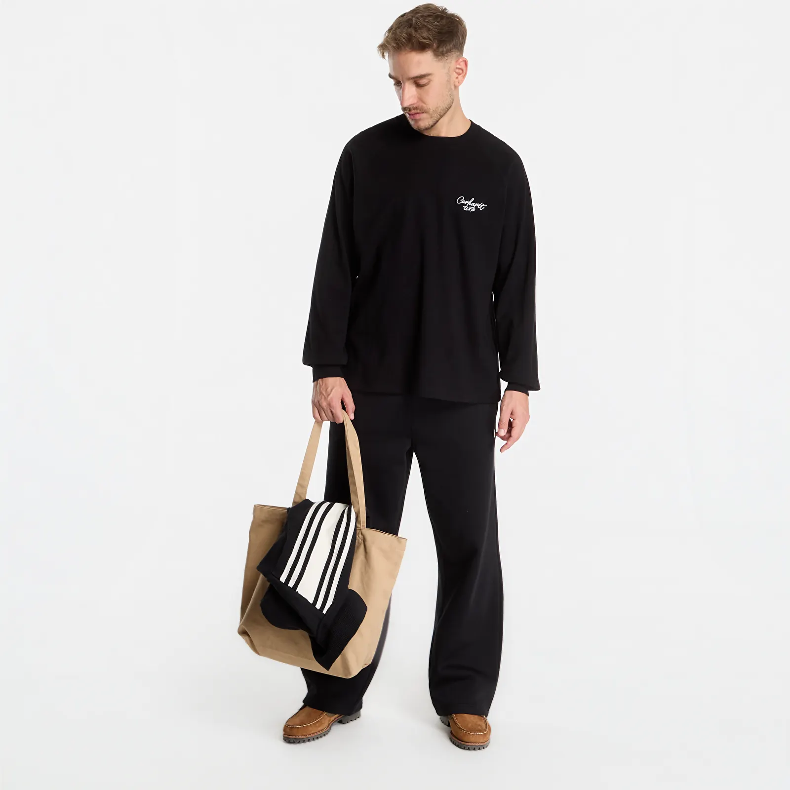 T-shirts homme Carhartt WIP L/S Signature Rib T-Shirt UNISEX Black/ White