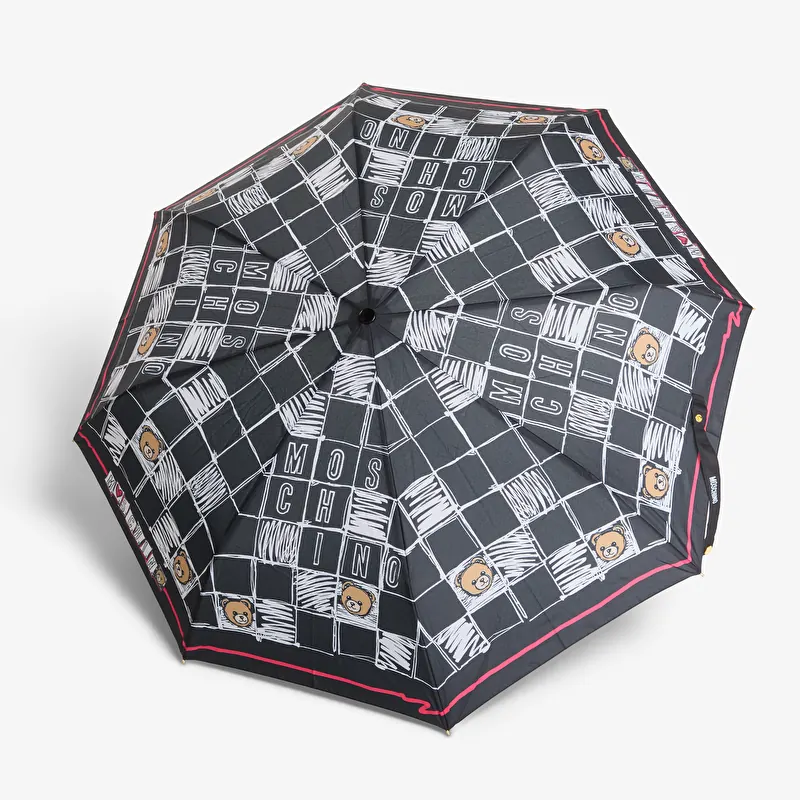 Moschino Crosswords Open Close Umbrella Black