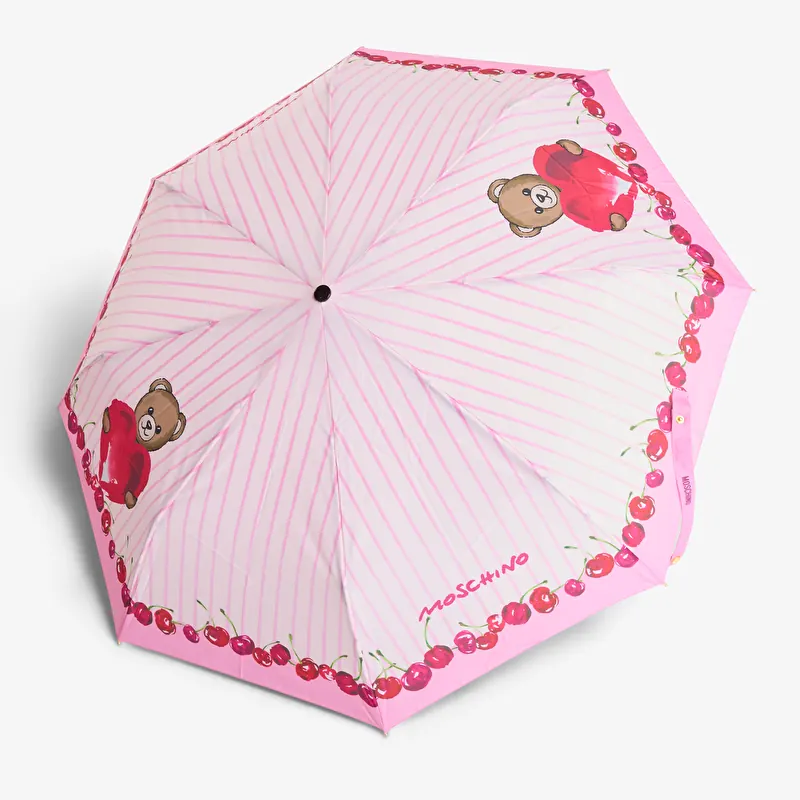 Moschino Bears And Cherries Open Close Umbrella Pink