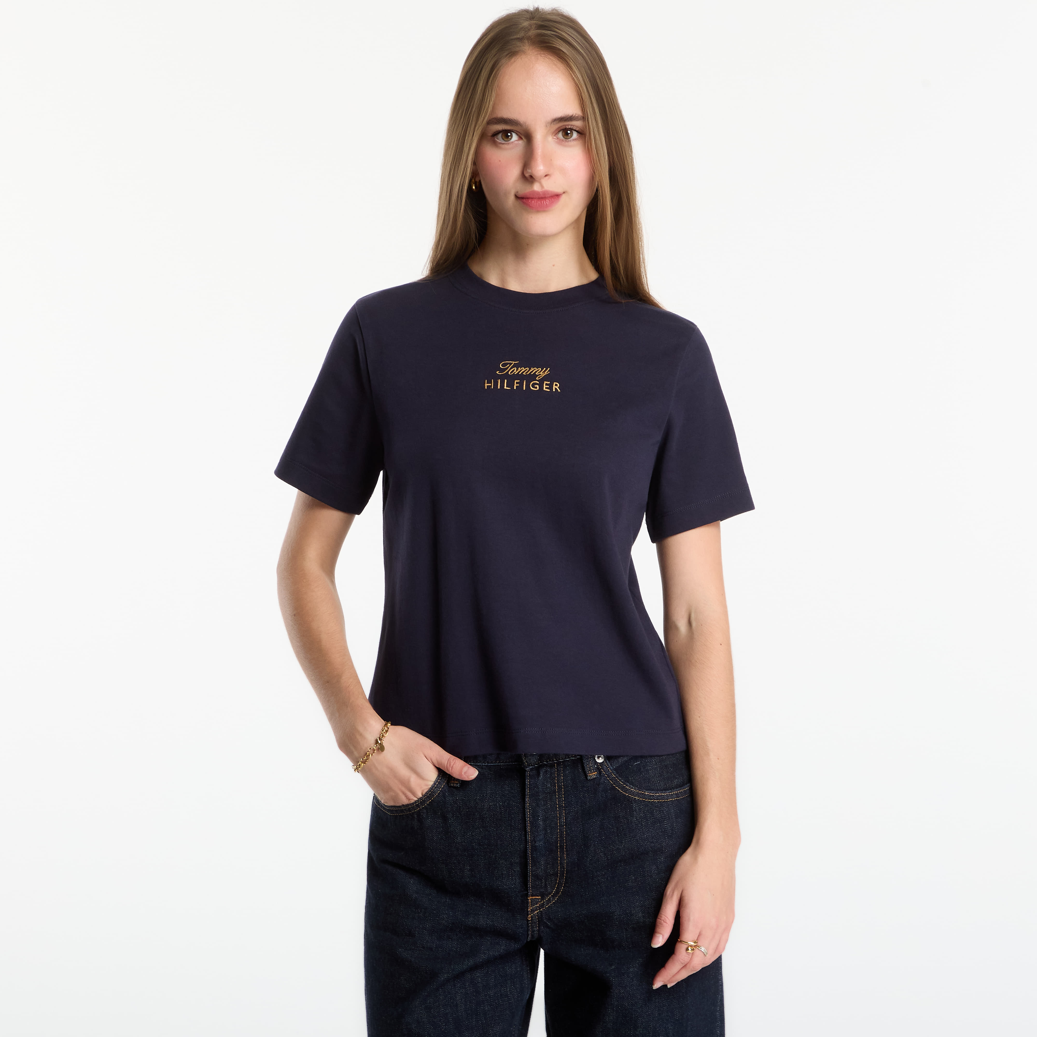 Tričko Tommy Hilfiger Gold Script Mdrn C-Nk S/S Tee Space Blue S