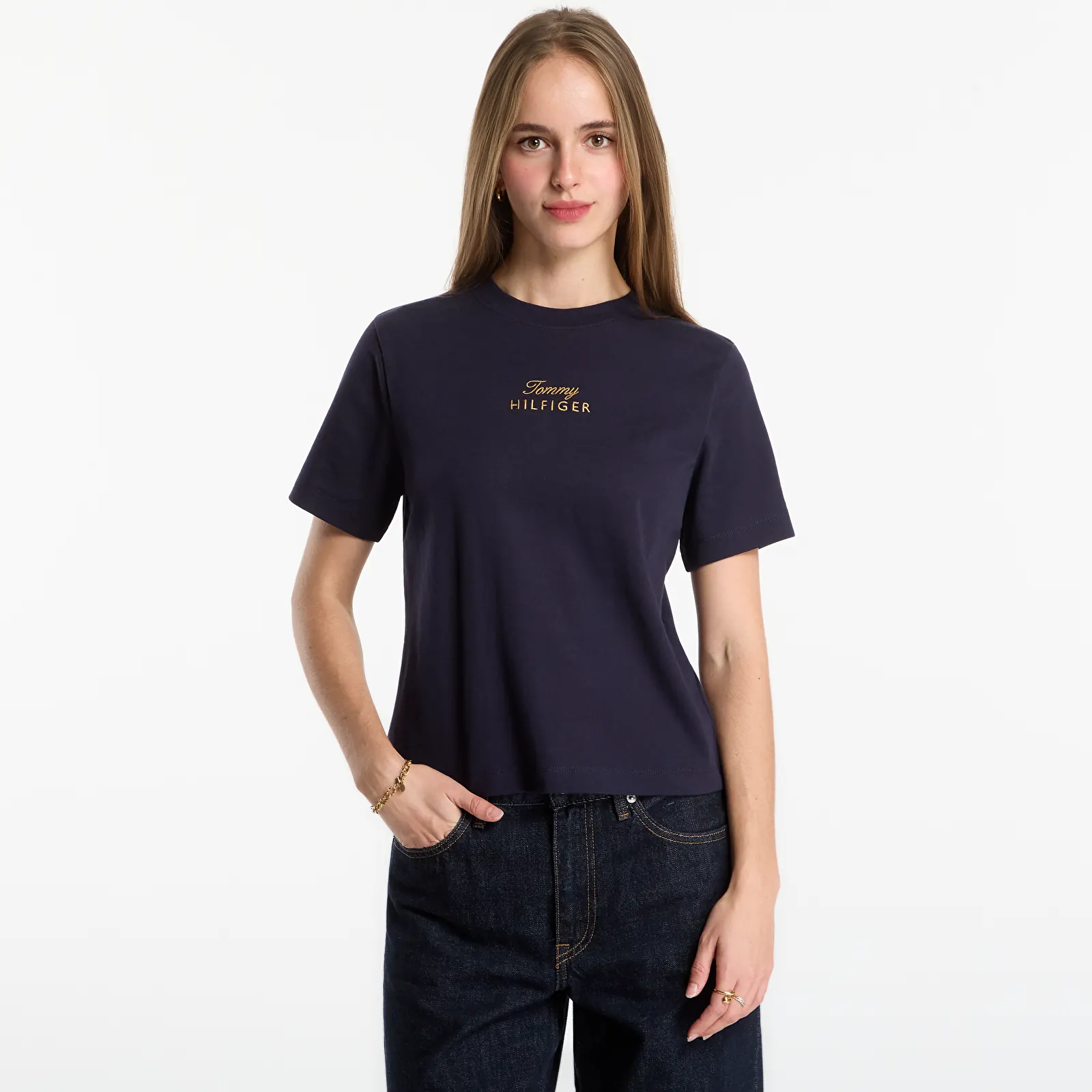 T-shirts  Tommy Hilfiger Gold Script Mdrn C-Nk S/S Tee Space Blue