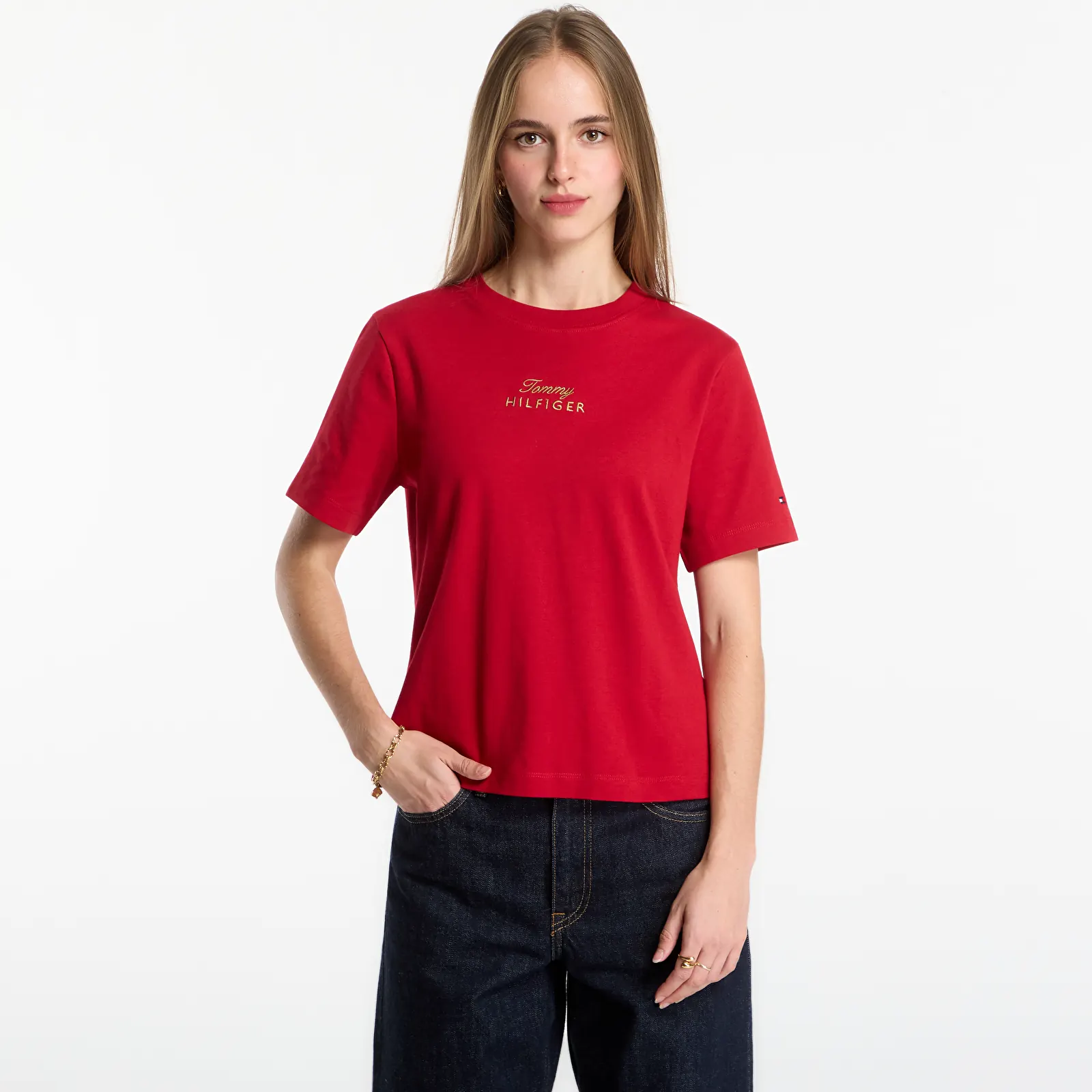 Magliette Tommy Hilfiger Gold Script Mdrn C-Nk S/S Tee Medium Red